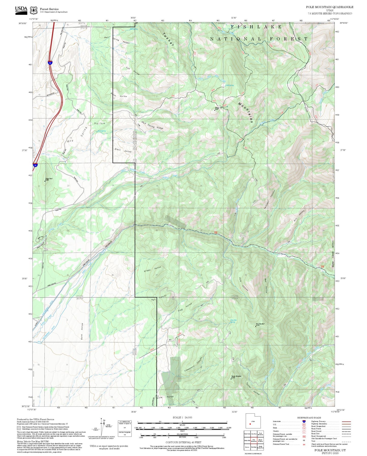 2025 Forest Service Topo Map of Pole Mountain Utah