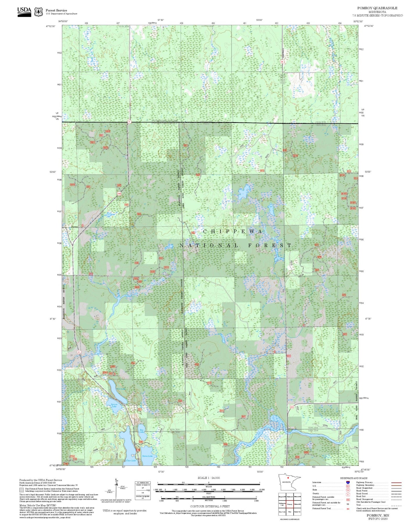 2025 Forest Service Topo Map of Pomroy Minnesota