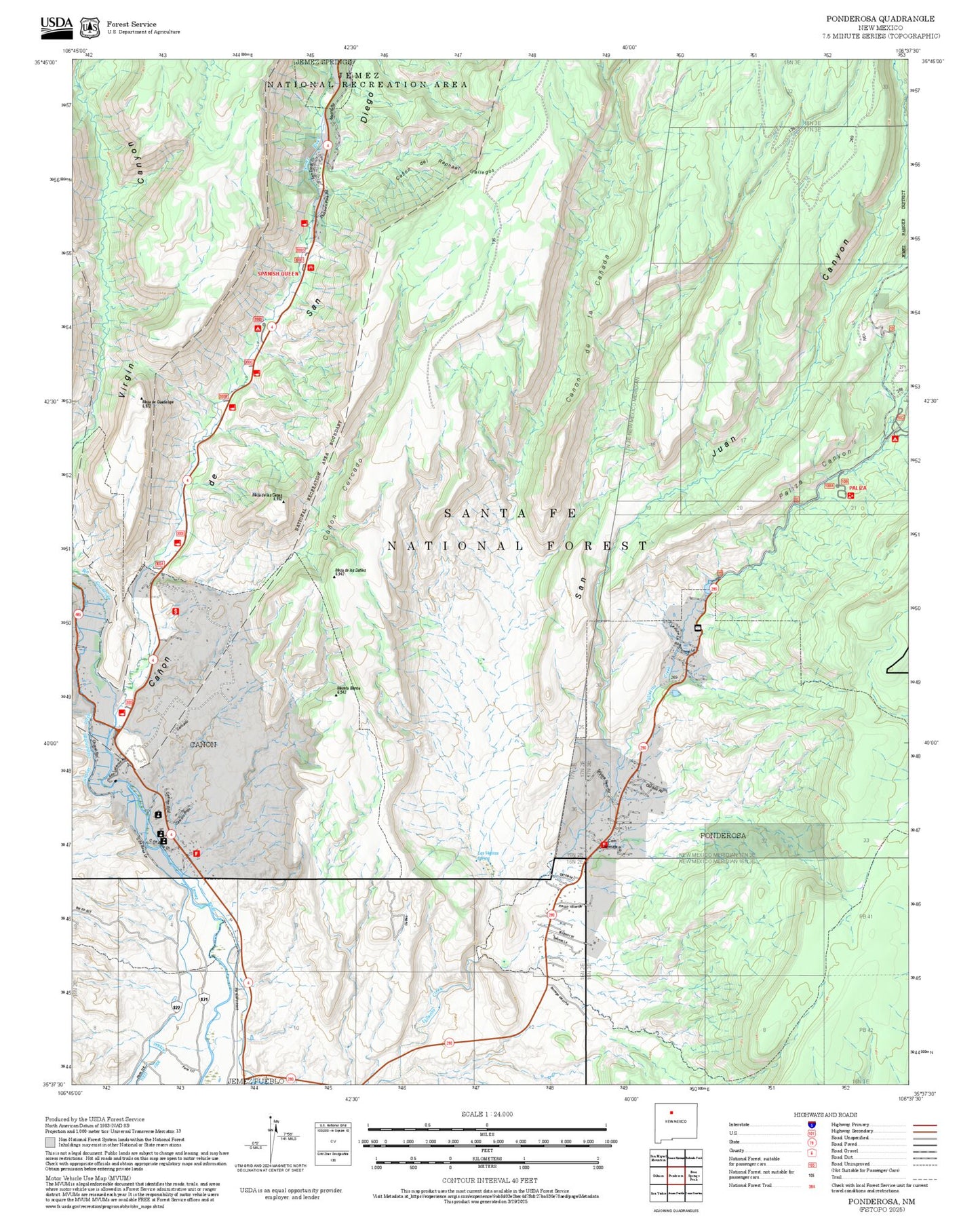 2025 Forest Service Topo Map of Ponderosa New Mexico