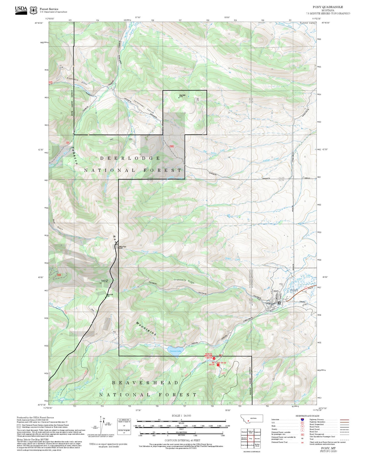 2025 Forest Service Topo Map of Pony Montana