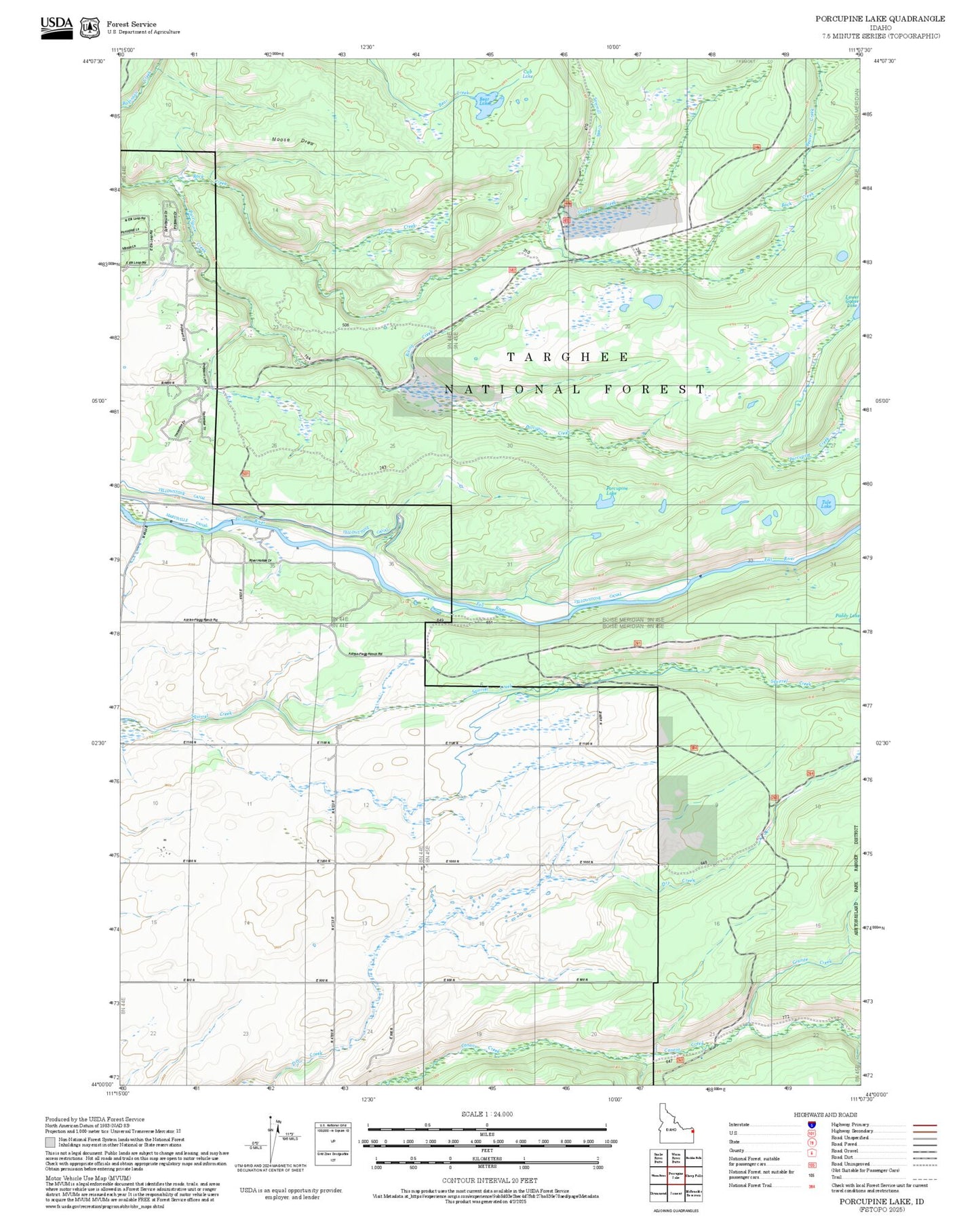 2025 Forest Service Topo Map of Porcupine Lake Idaho