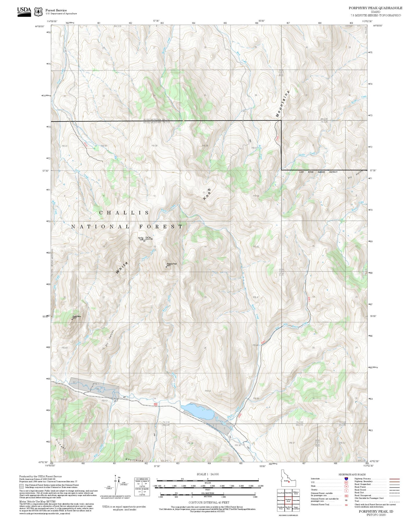 2025 Forest Service Topo Map of Porphyry Peak Idaho