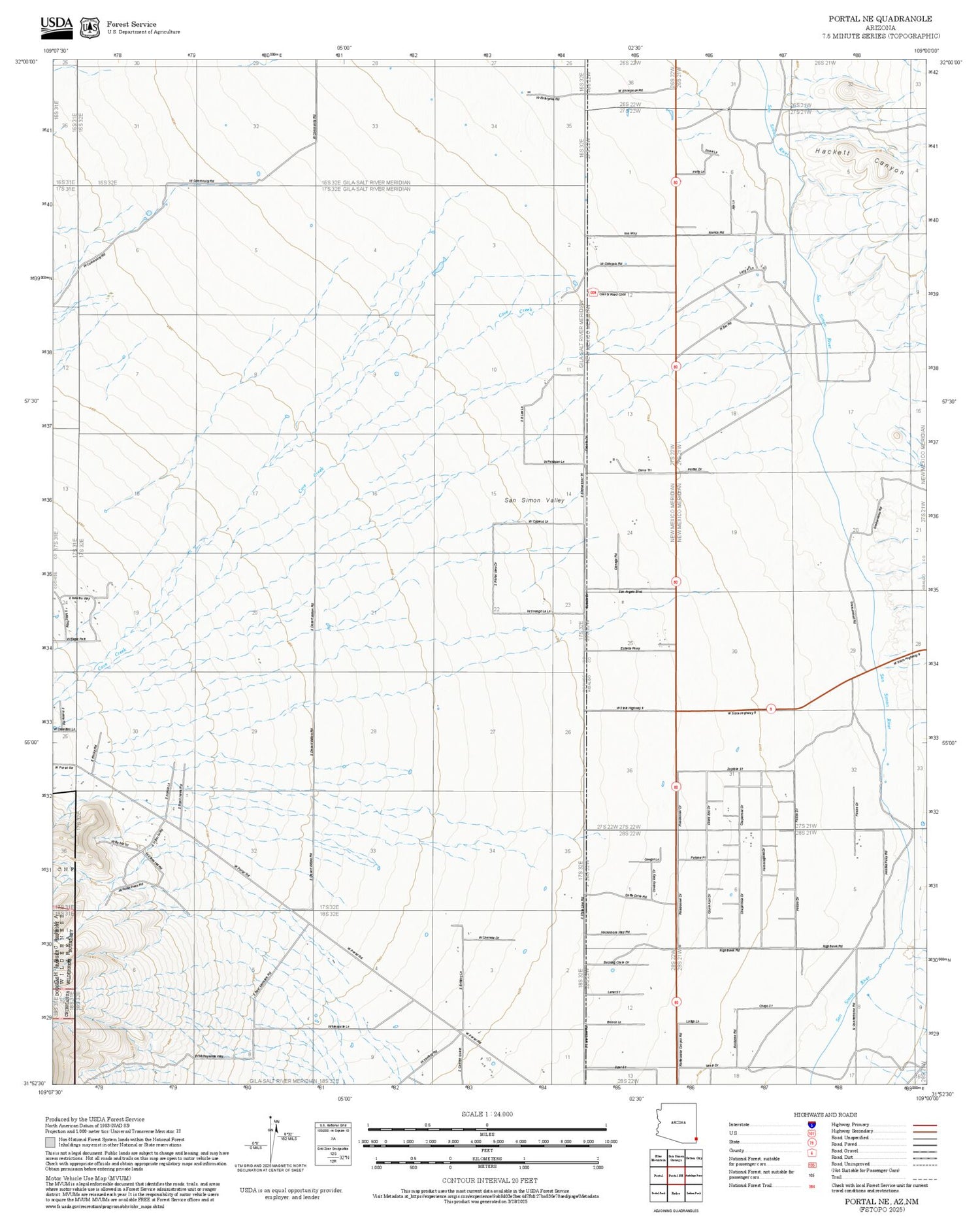 2025 Forest Service Topo Map of Portal NE Arizona