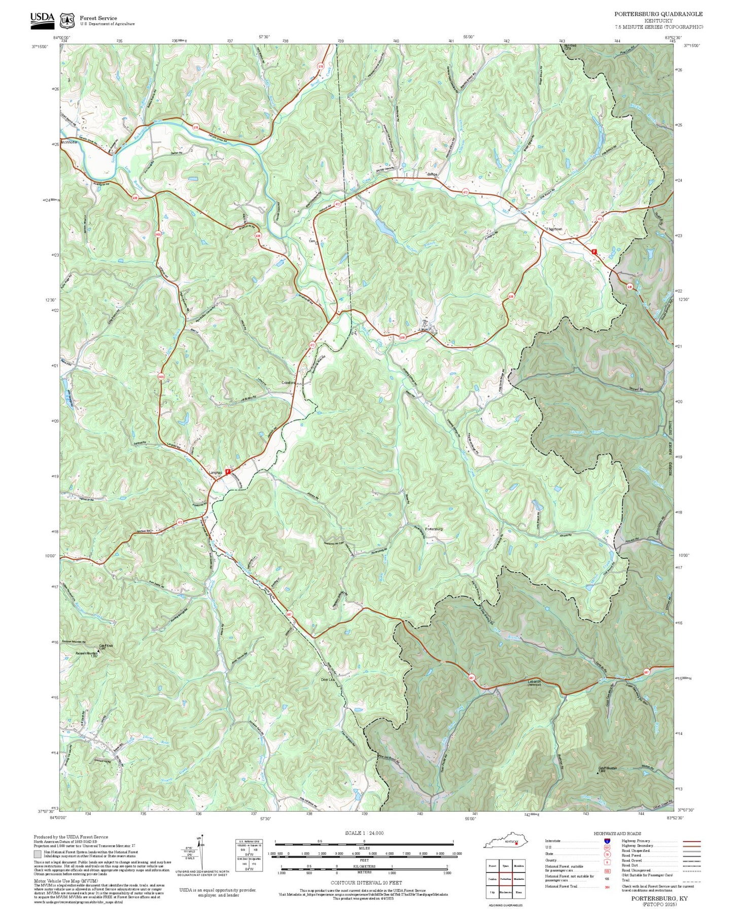 2025 Forest Service Topo Map of Portersburg Kentucky
