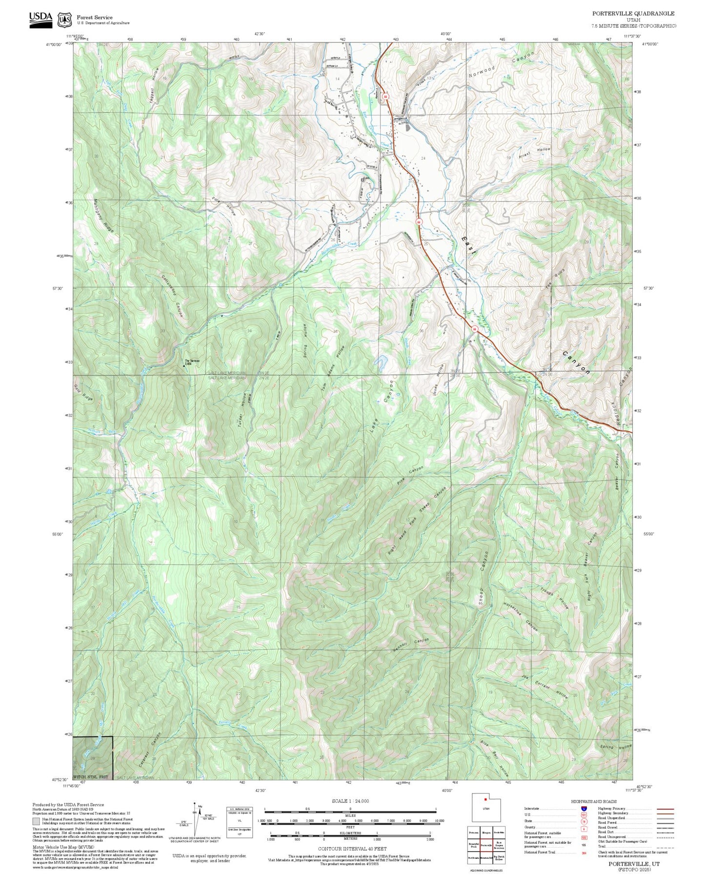2025 Forest Service Topo Map of Porterville Utah