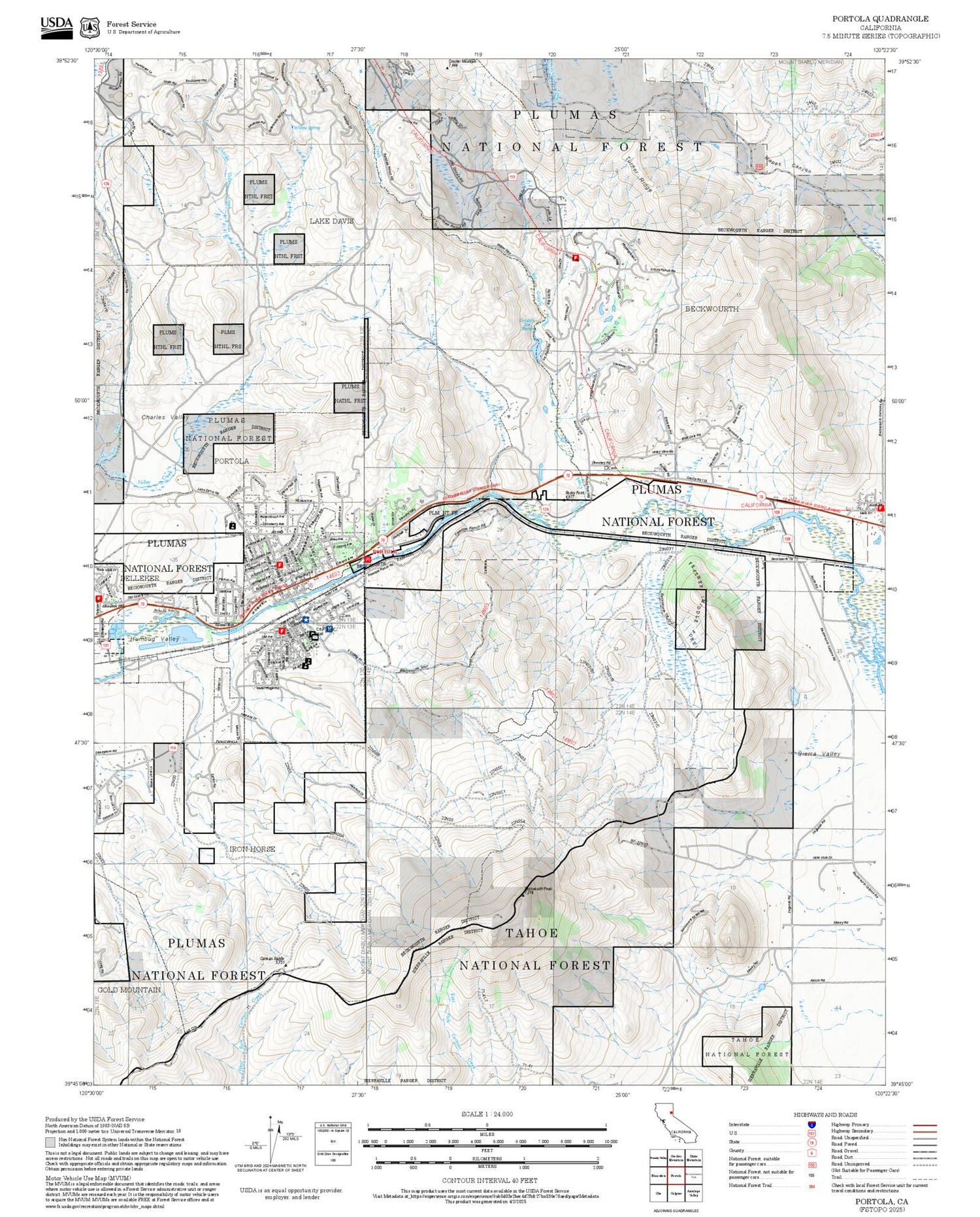 2025 Forest Service Topo Map of Portola California