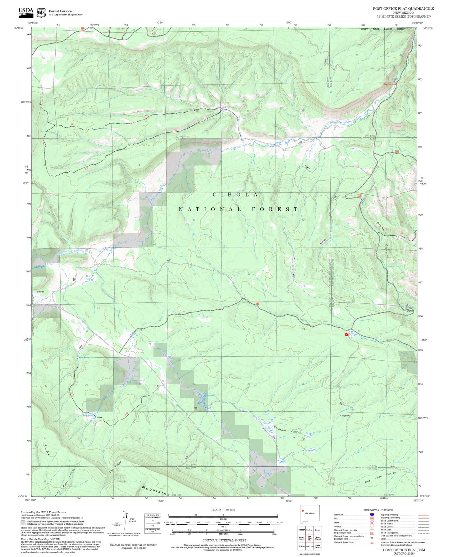 2025 Forest Service Topo Map of Post Office Flat New Mexico