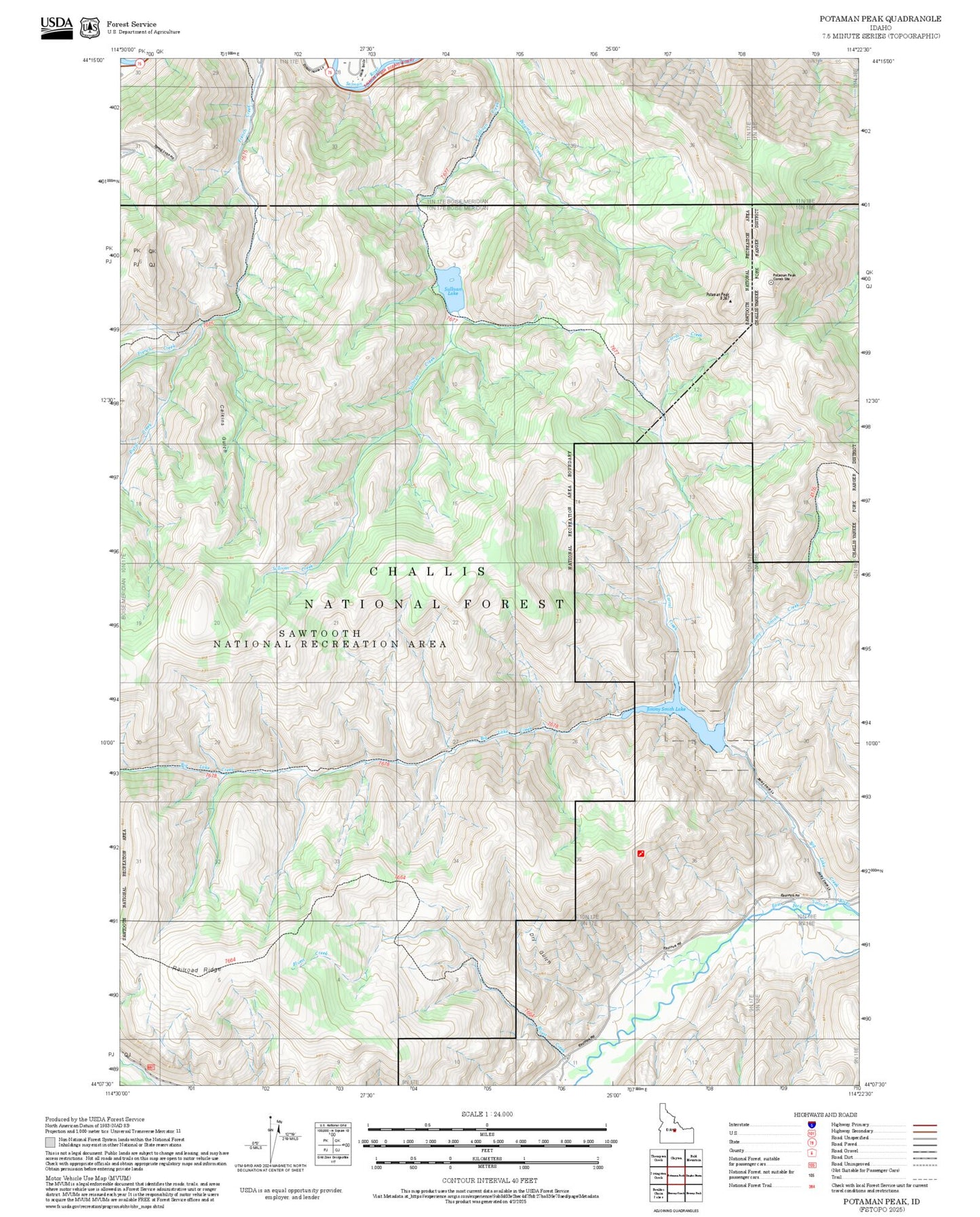 2025 Forest Service Topo Map of Potaman Peak Idaho