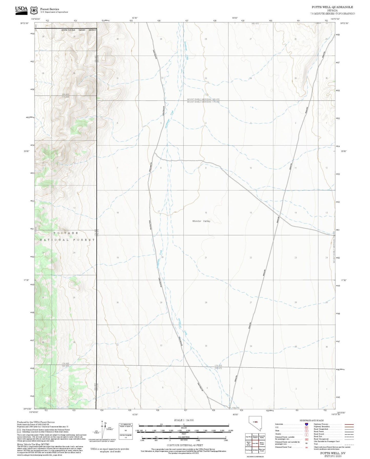 2025 Forest Service Topo Map of Potts Well Nevada