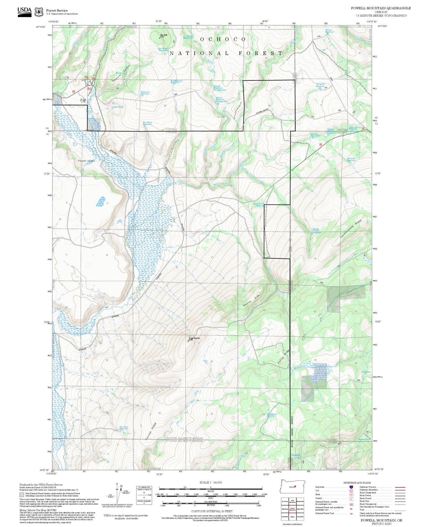 2025 Forest Service Topo Map of Powell Mountain Oregon