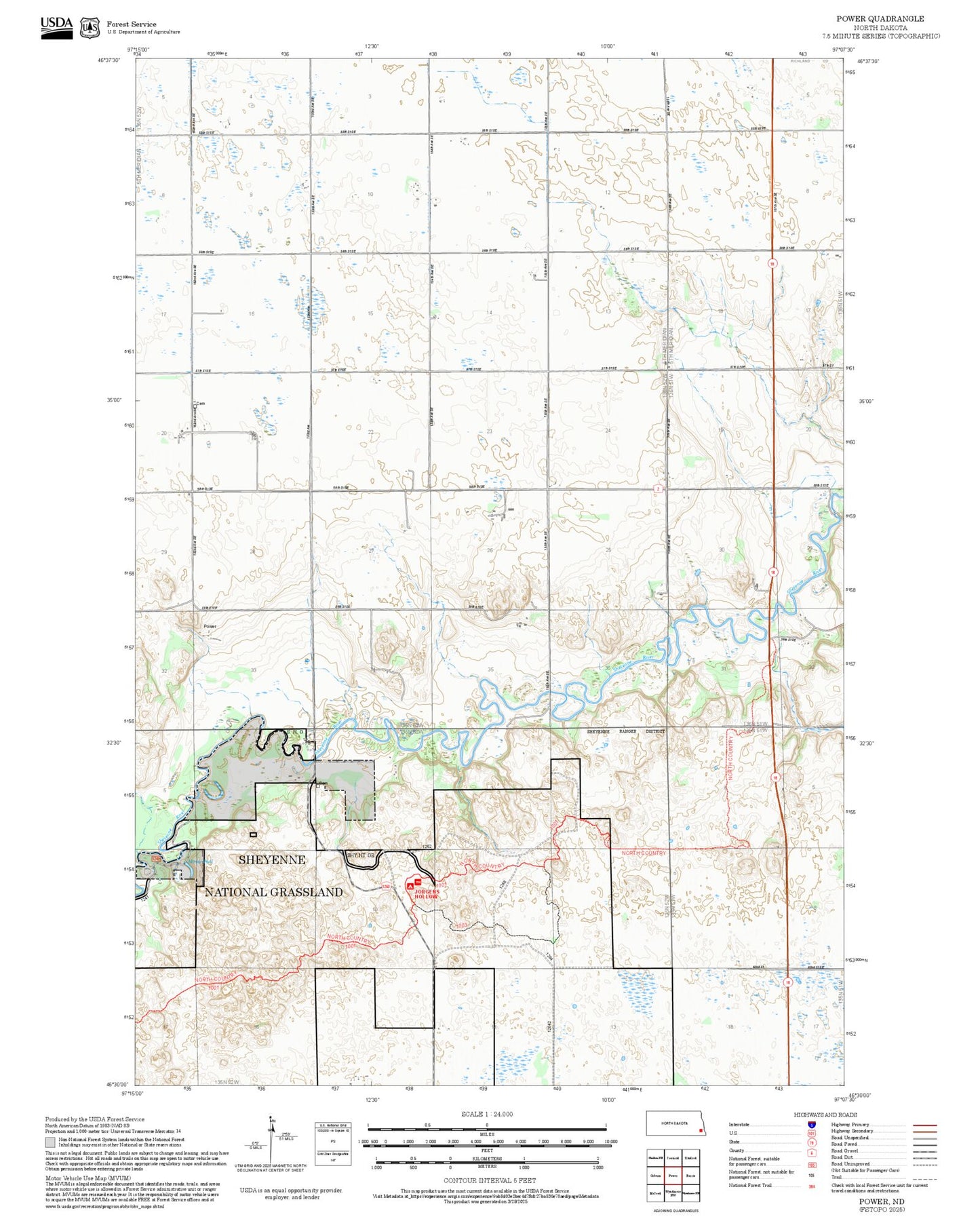 2025 Forest Service Topo Map of Power North Dakota