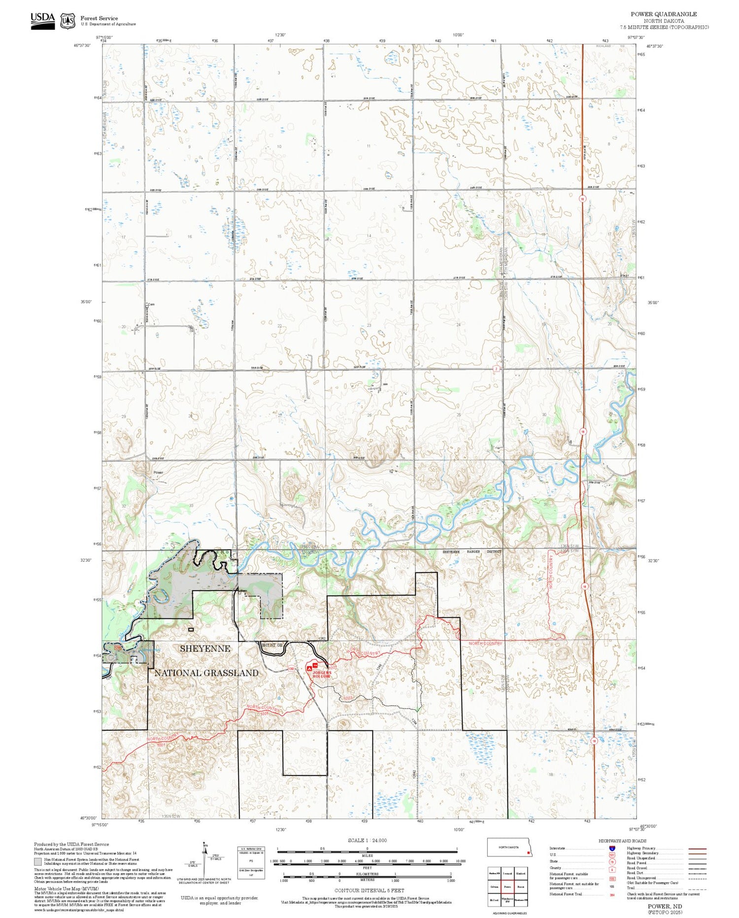 2025 Forest Service Topo Map of Power North Dakota