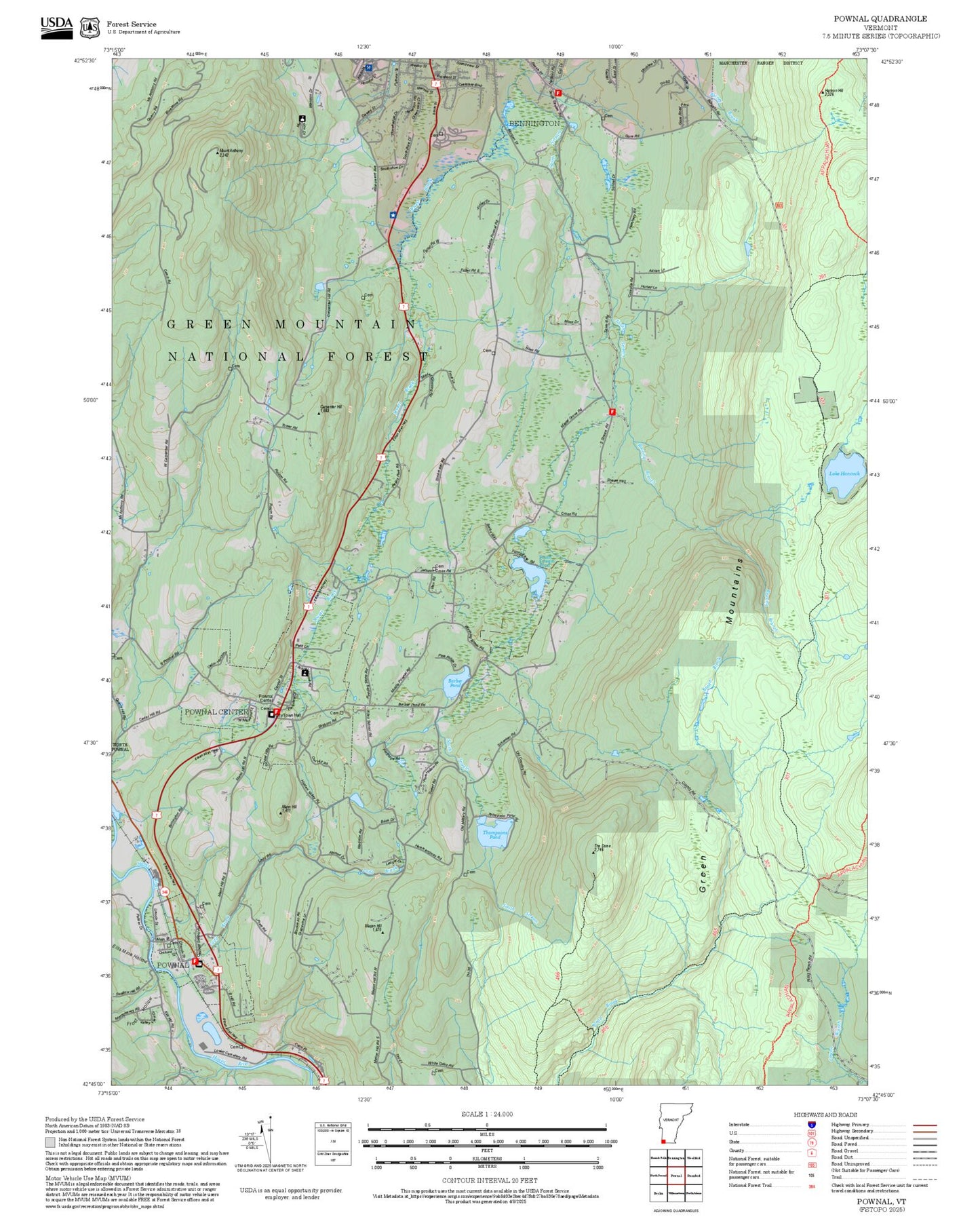2025 Forest Service Topo Map of Pownal Vermont