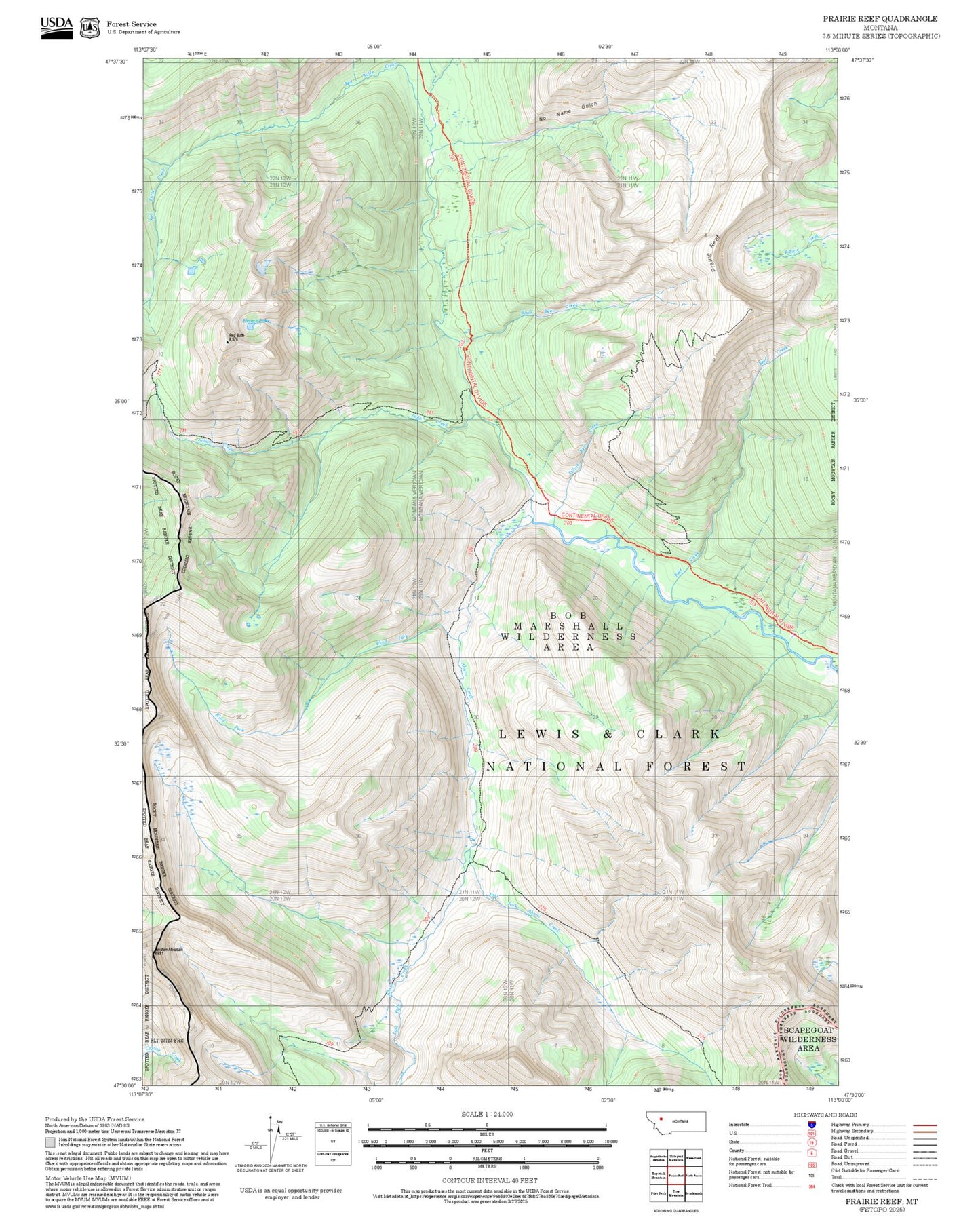 2025 Forest Service Topo Map of Prairie Reef Montana
