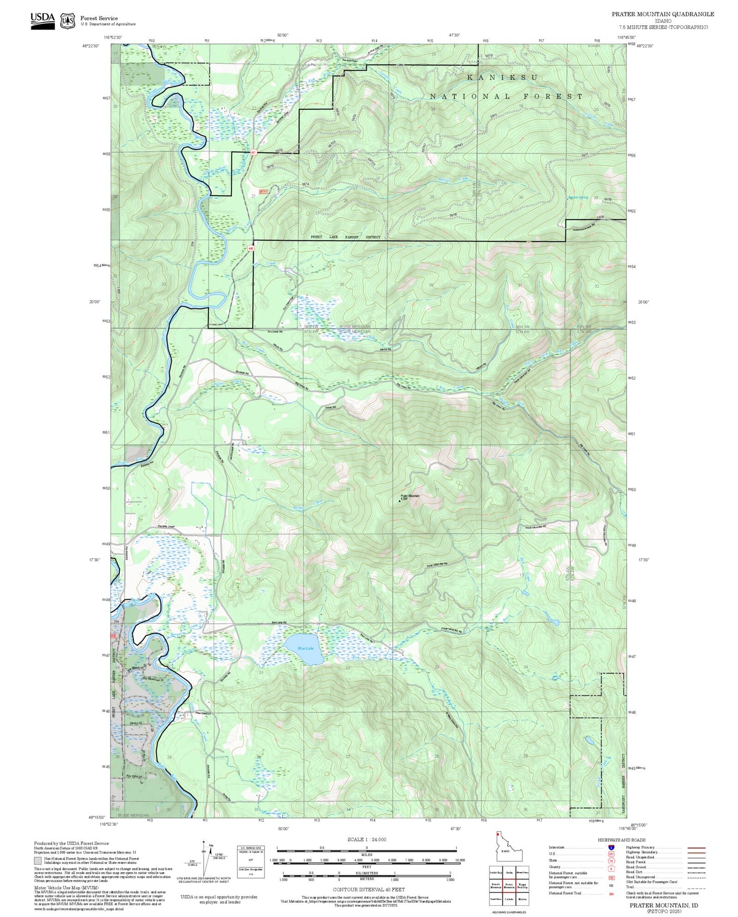 2025 Forest Service Topo Map of Prater Mountain Idaho