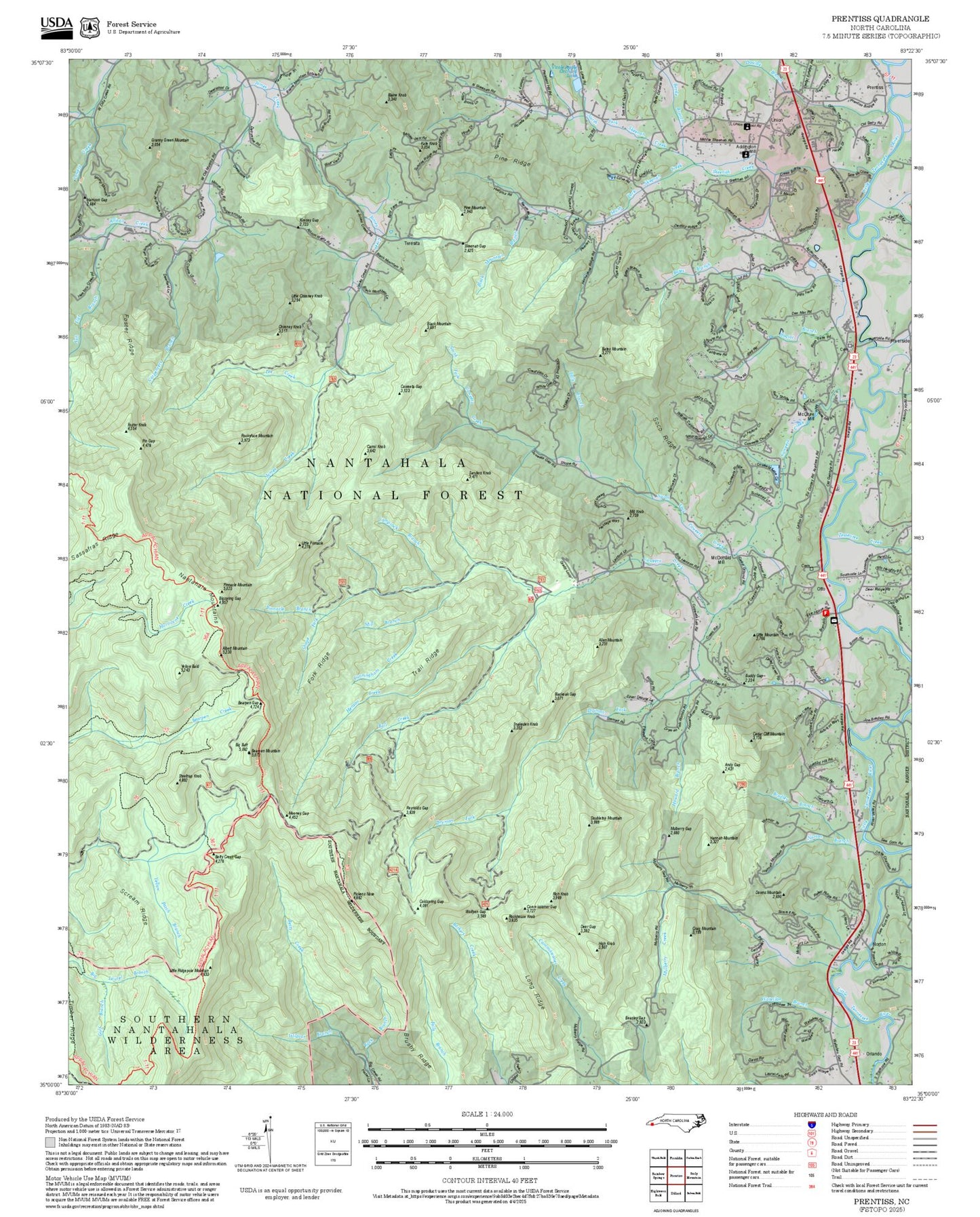 2025 Forest Service Topo Map of Prentiss North Carolina