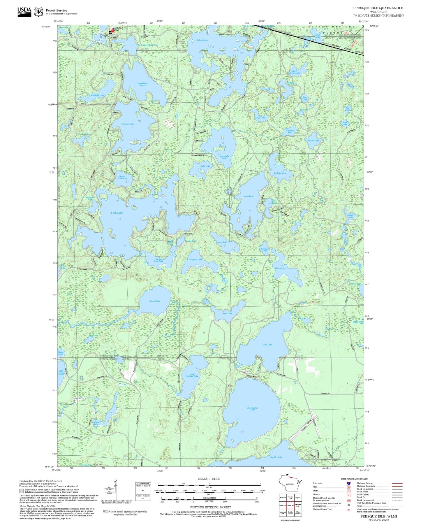 2025 Forest Service Topo Map of Presque Isle Wisconsin