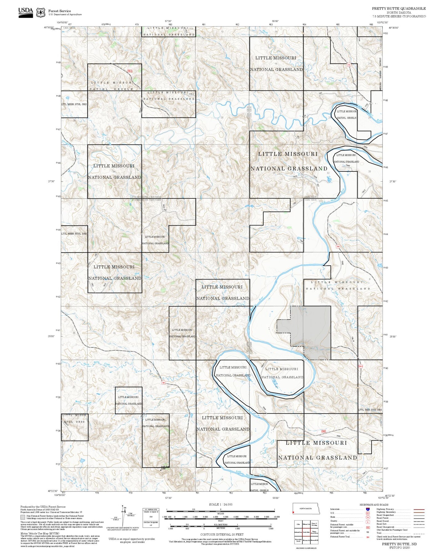 2025 Forest Service Topo Map of Pretty Butte North Dakota