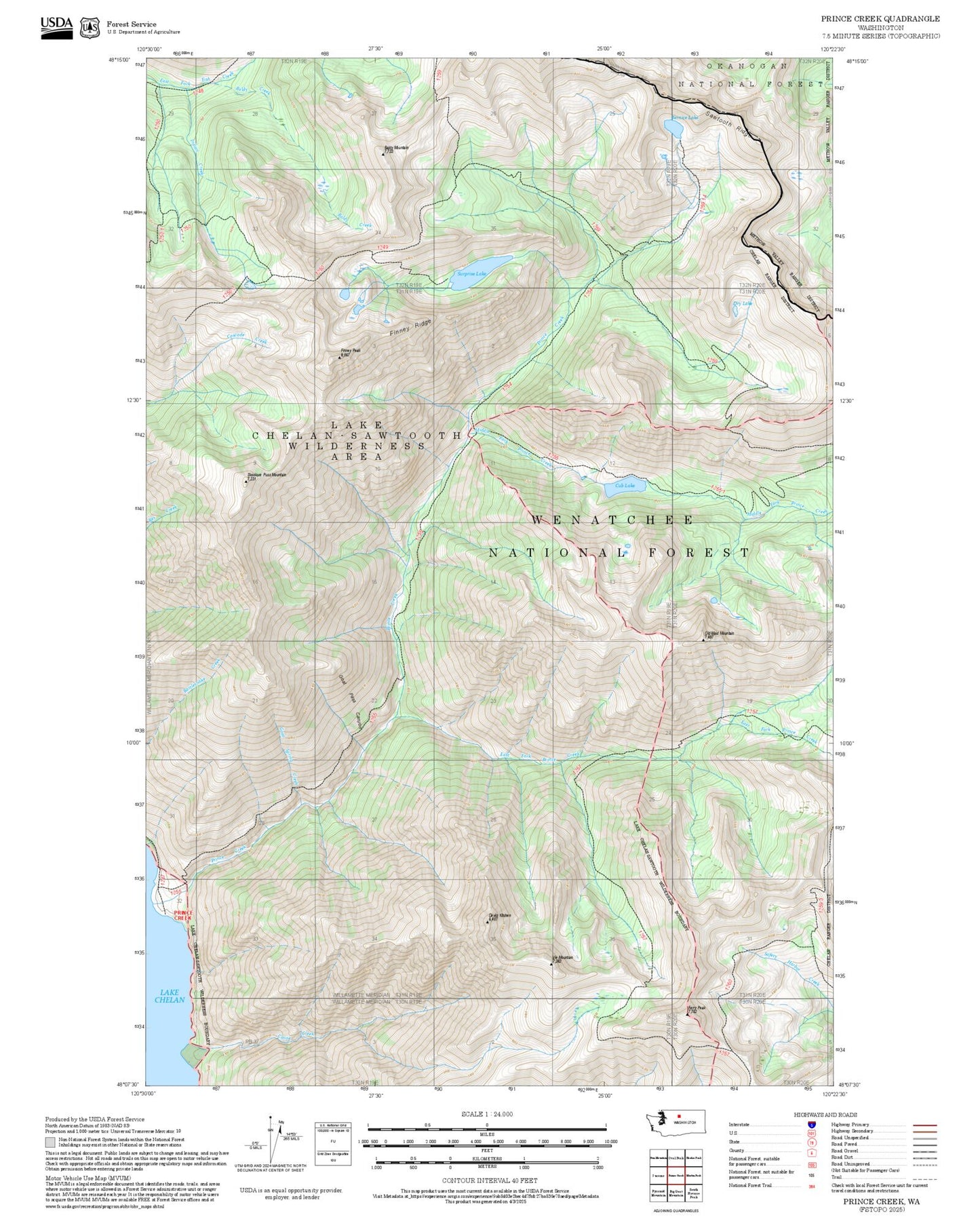 2025 Forest Service Topo Map of Prince Creek Washington