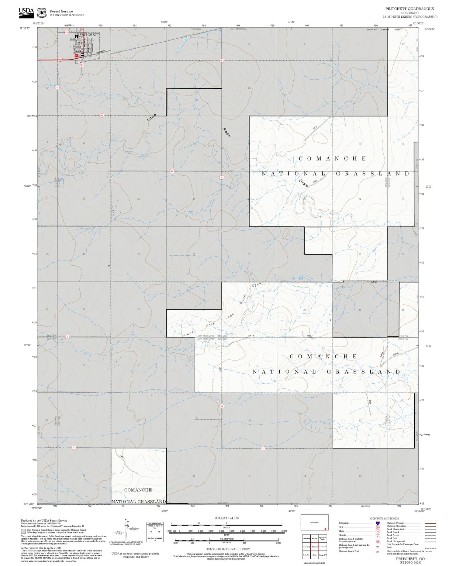 2025 Forest Service Topo Map of Pritchett Colorado