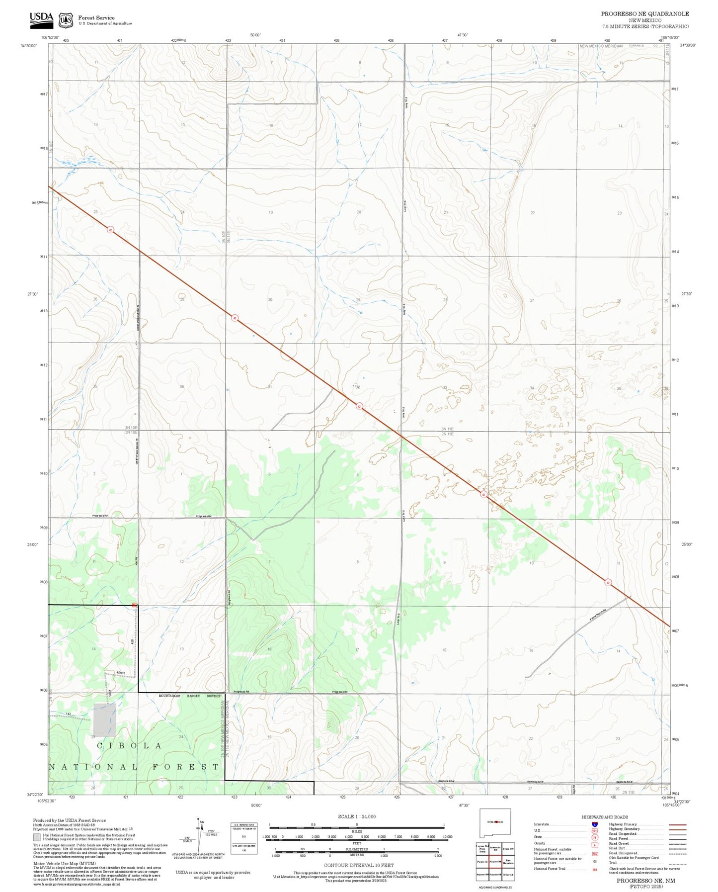 2025 Forest Service Topo Map of Progresso NE New Mexico