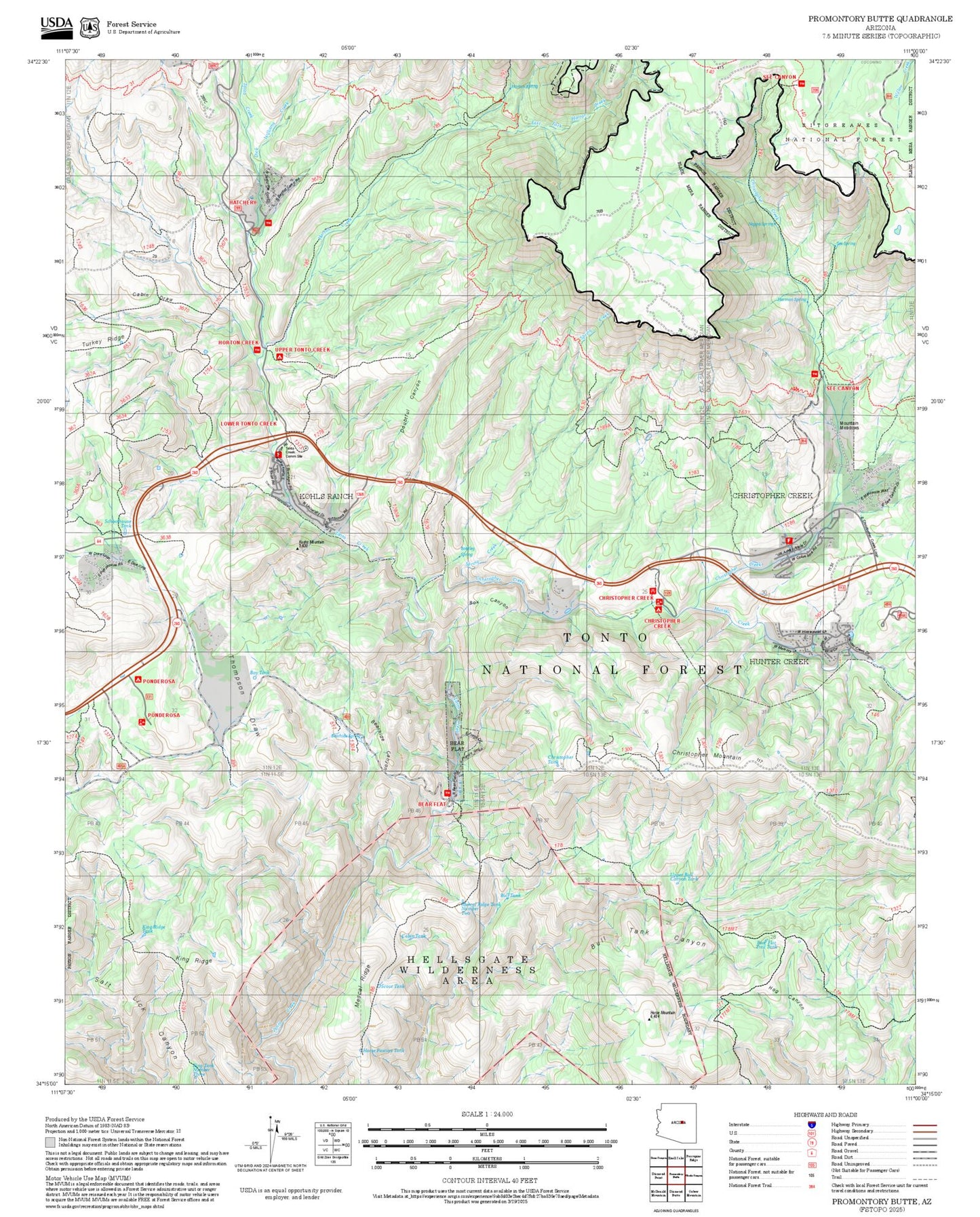 2025 Forest Service Topo Map of Promontory Butte Arizona