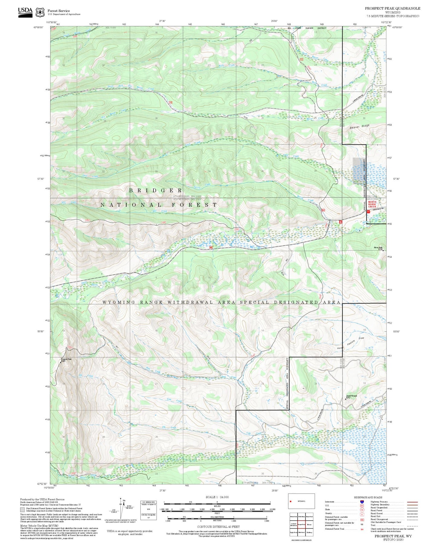 2025 Forest Service Topo Map of Prospect Peak Wyoming