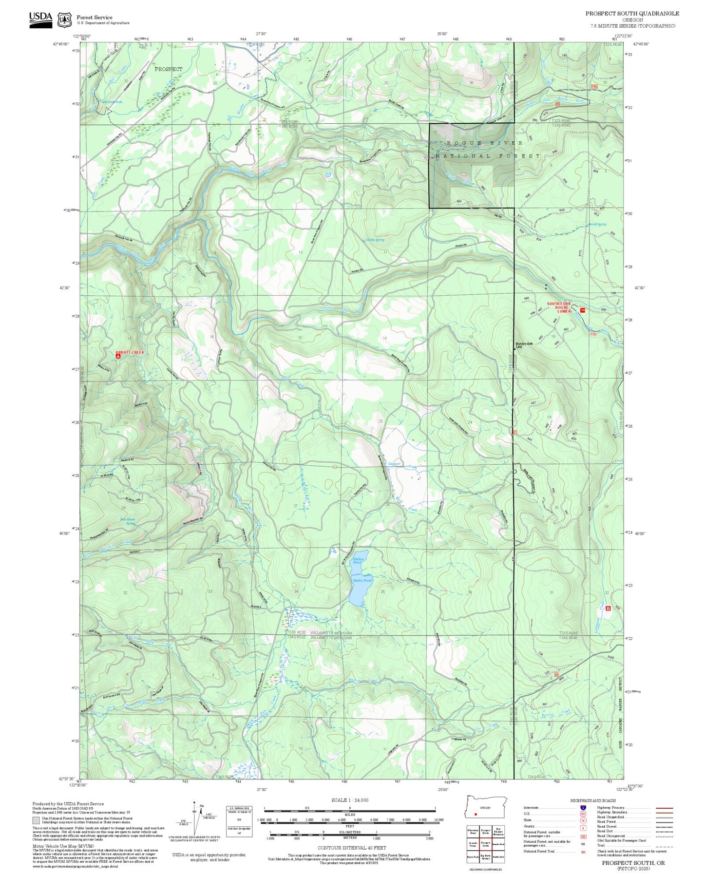 2025 Forest Service Topo Map of Prospect South Oregon