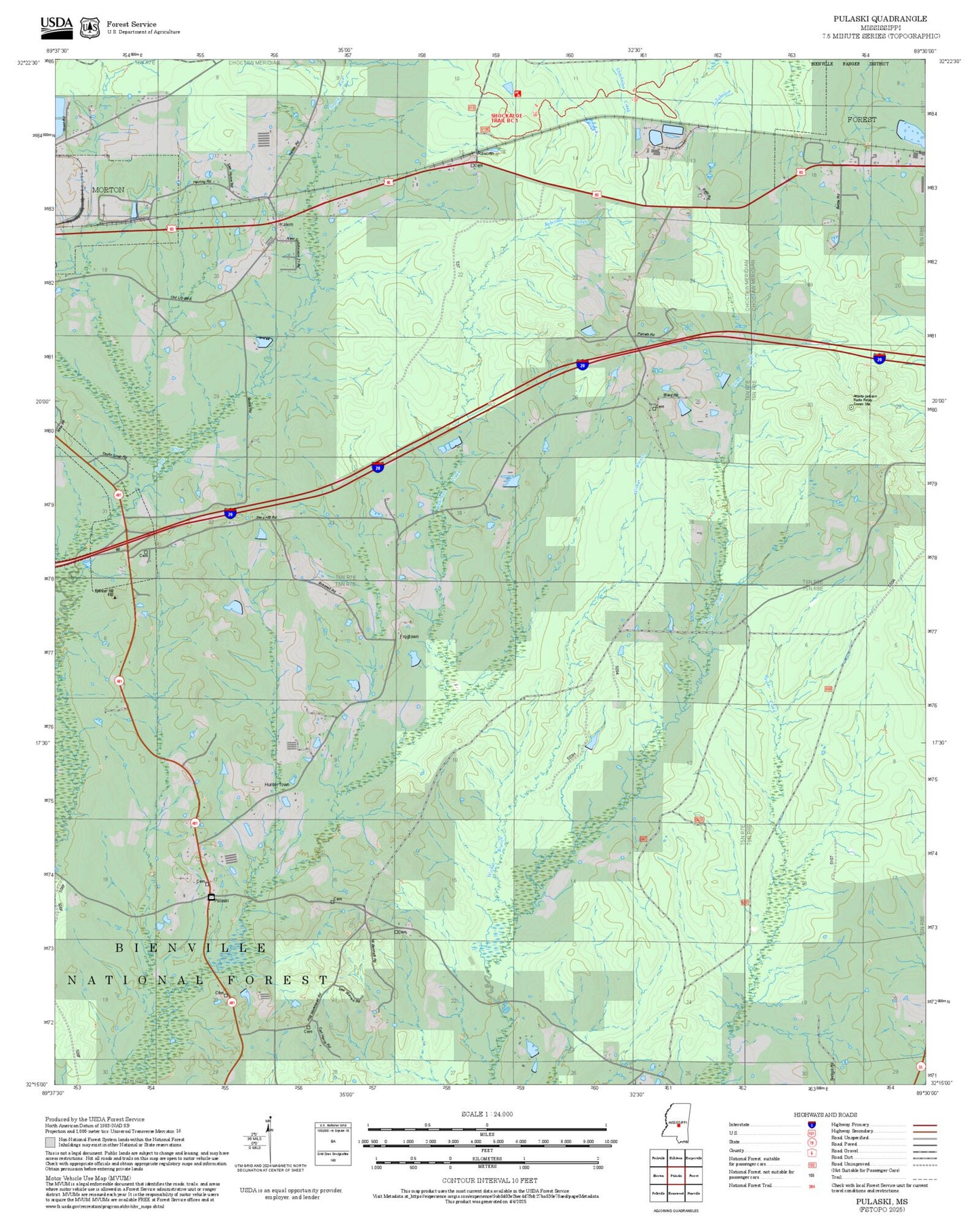 2025 Forest Service Topo Map of Pulaski Mississippi