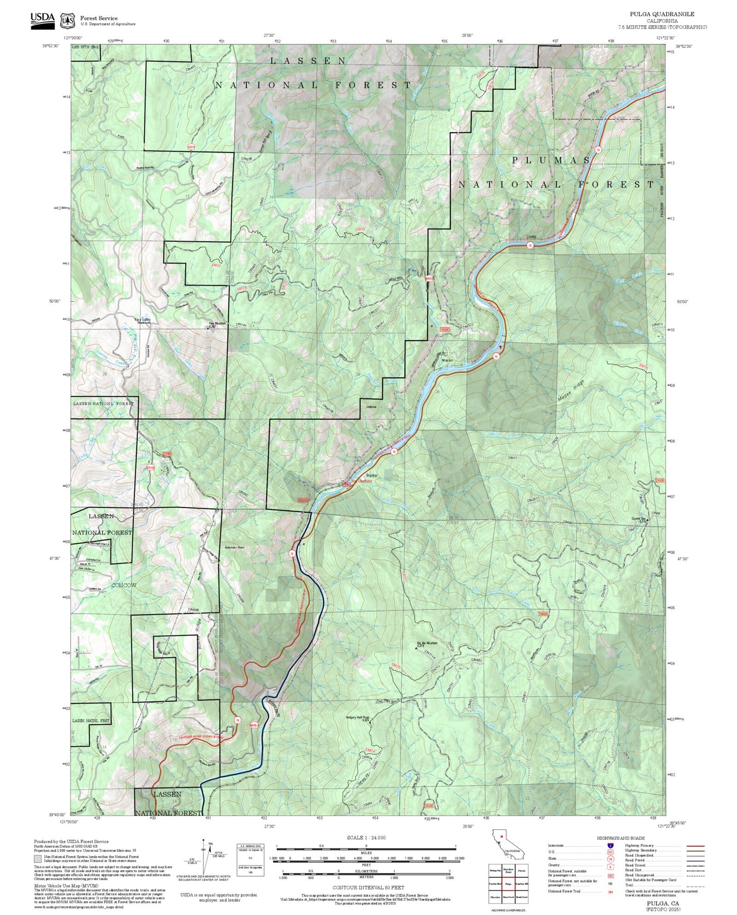 2025 Forest Service Topo Map of Pulga California