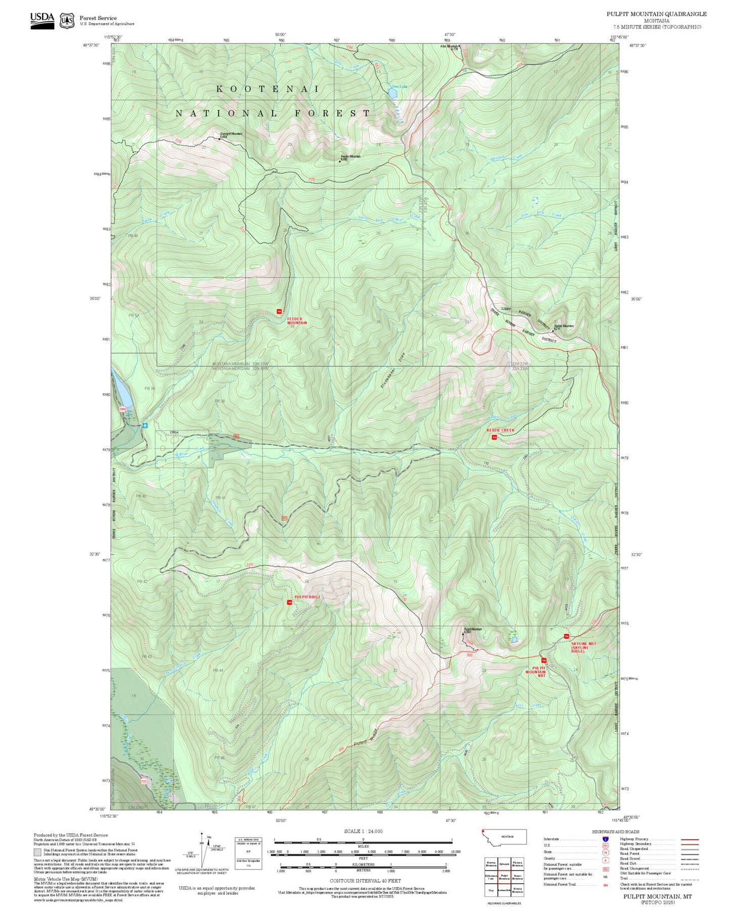 2025 Forest Service Topo Map of Pulpit Mountain Montana
