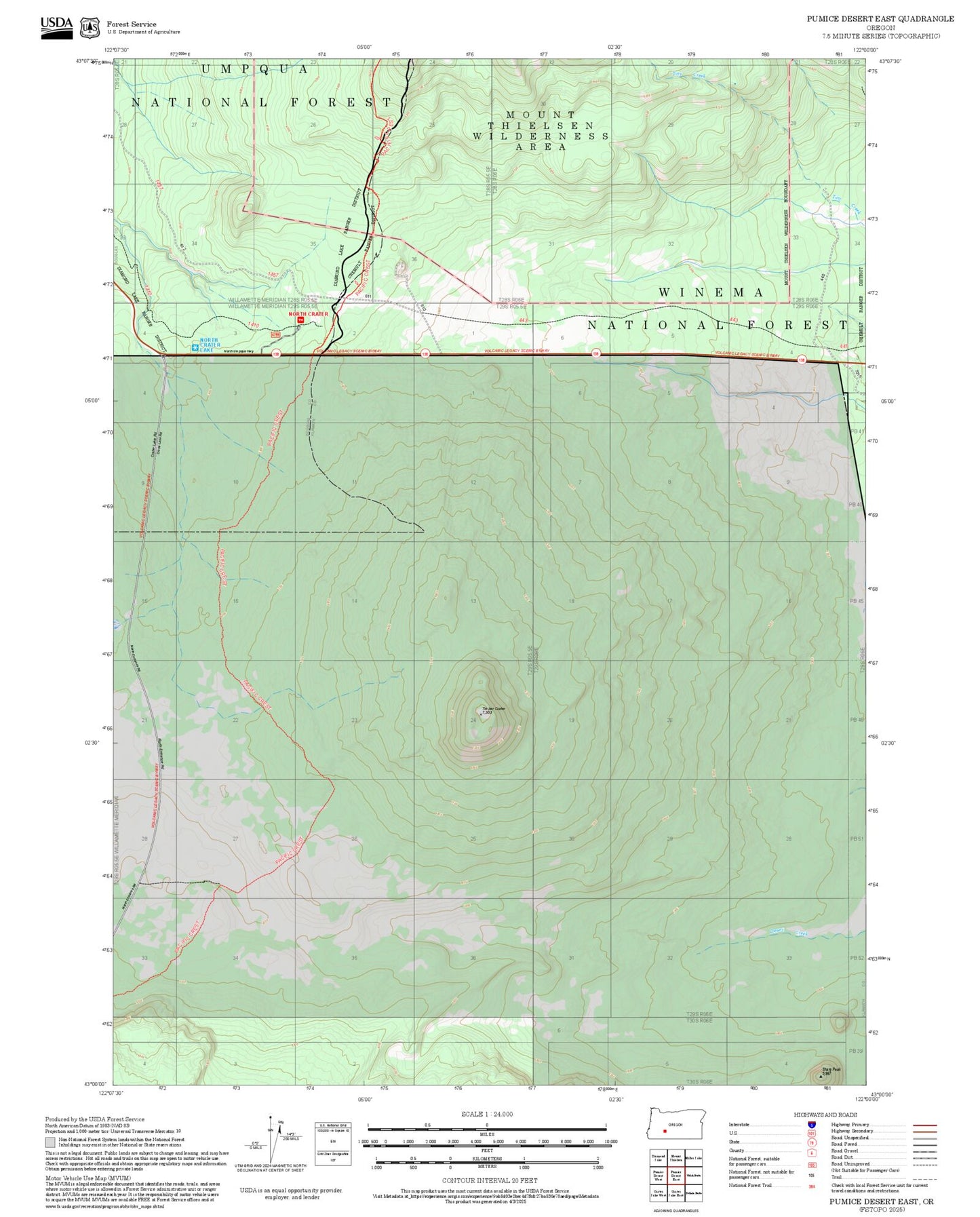 2025 Forest Service Topo Map of Pumice Desert East Oregon