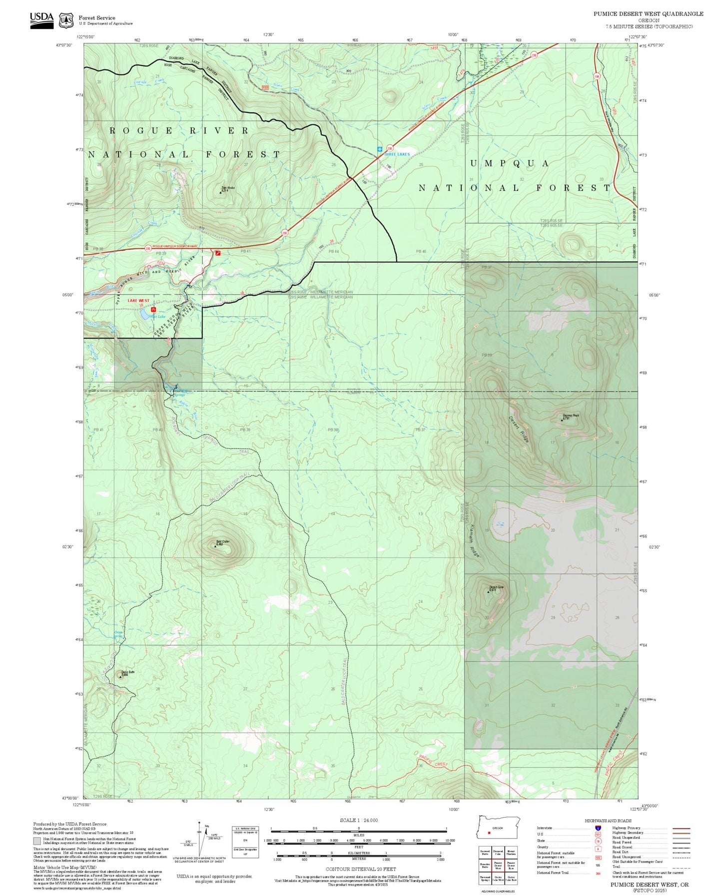 2025 Forest Service Topo Map of Pumice Desert West Oregon