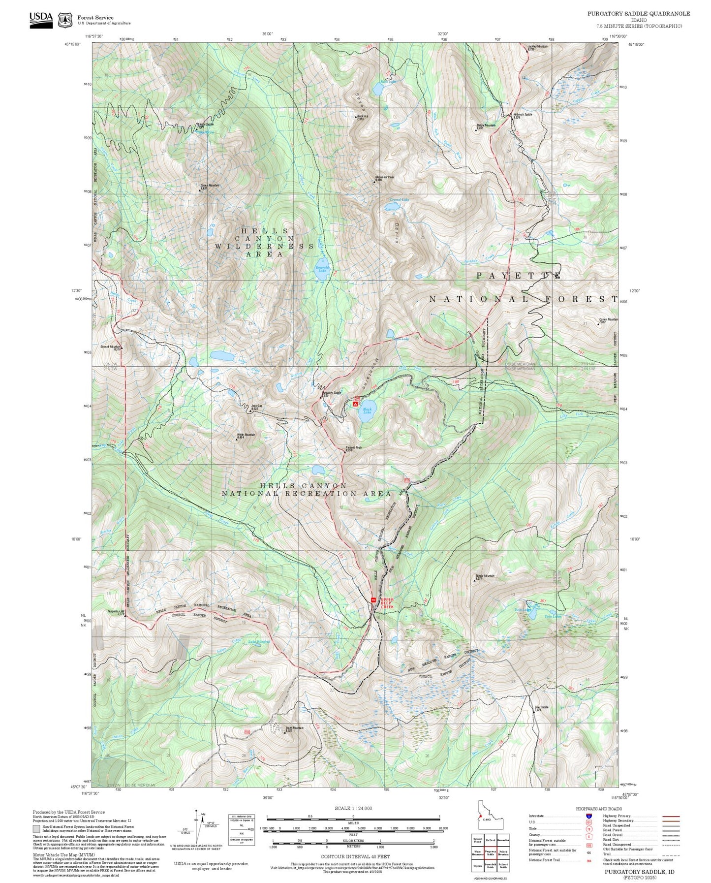 2025 Forest Service Topo Map of Purgatory Saddle Idaho