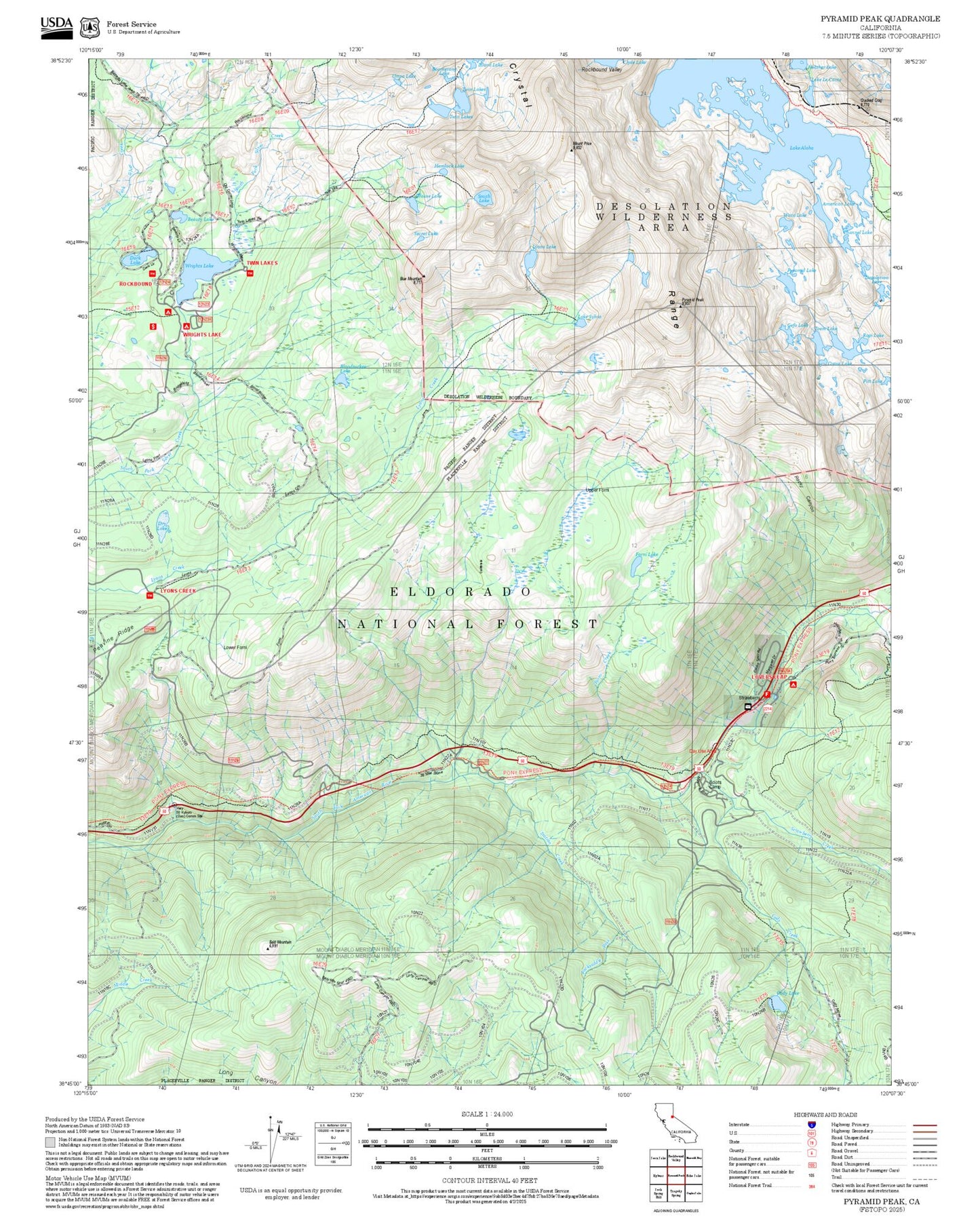 2025 Forest Service Topo Map of Pyramid Peak California