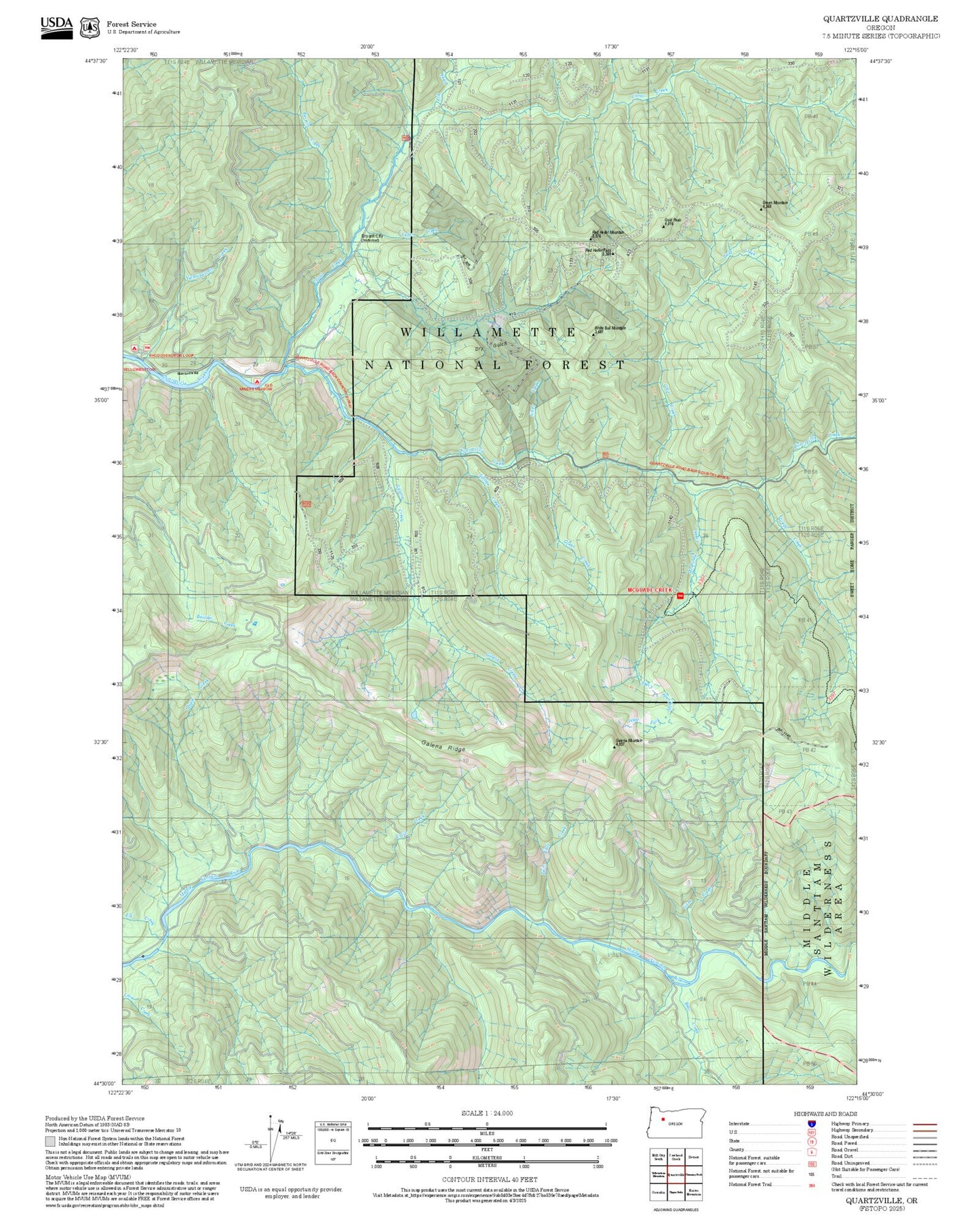 2025 Forest Service Topo Map of Quartzville Oregon