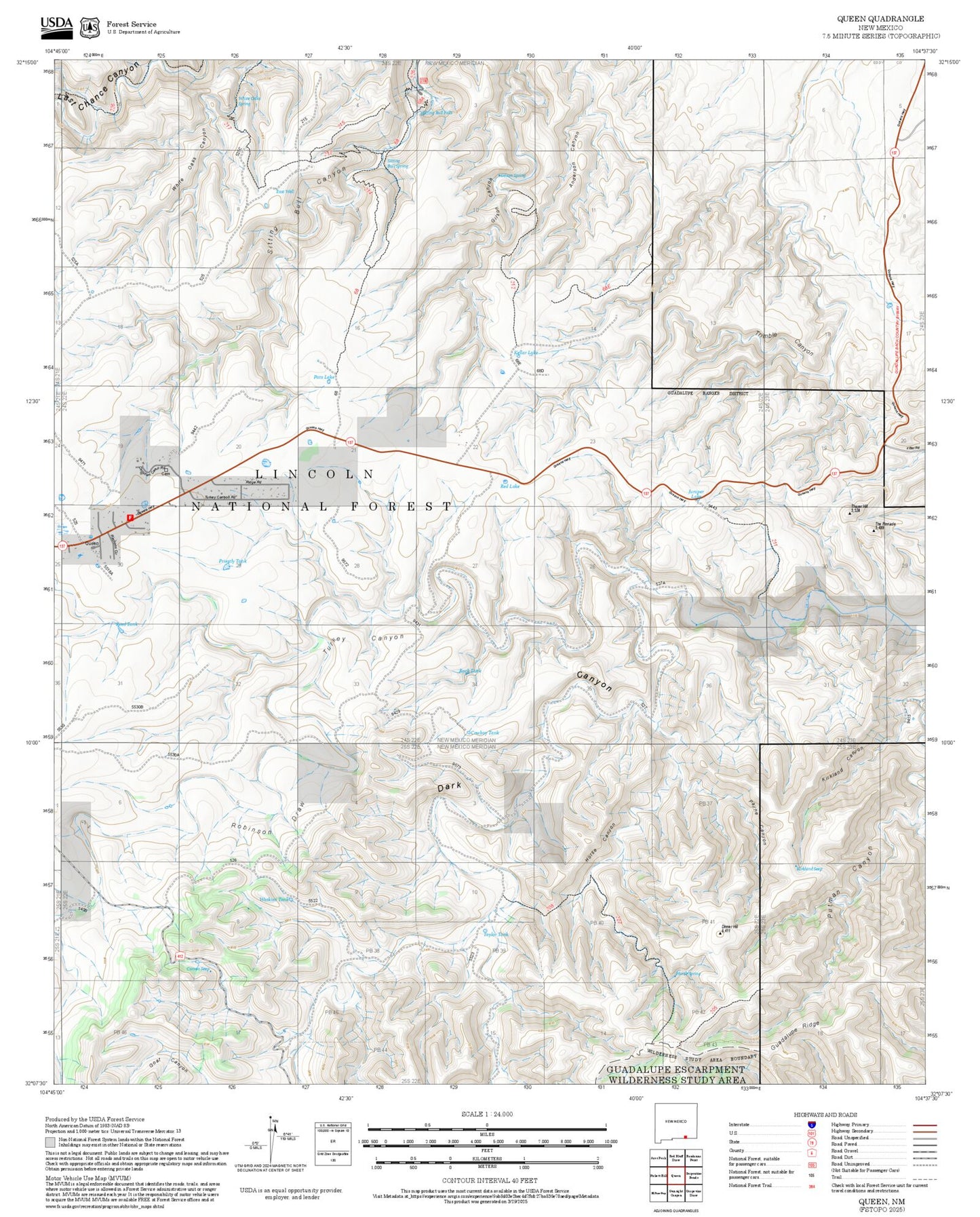 2025 Forest Service Topo Map of Queen New Mexico