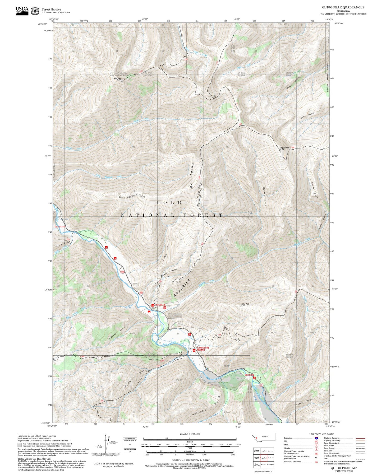 2025 Forest Service Topo Map of Quigg Peak Montana