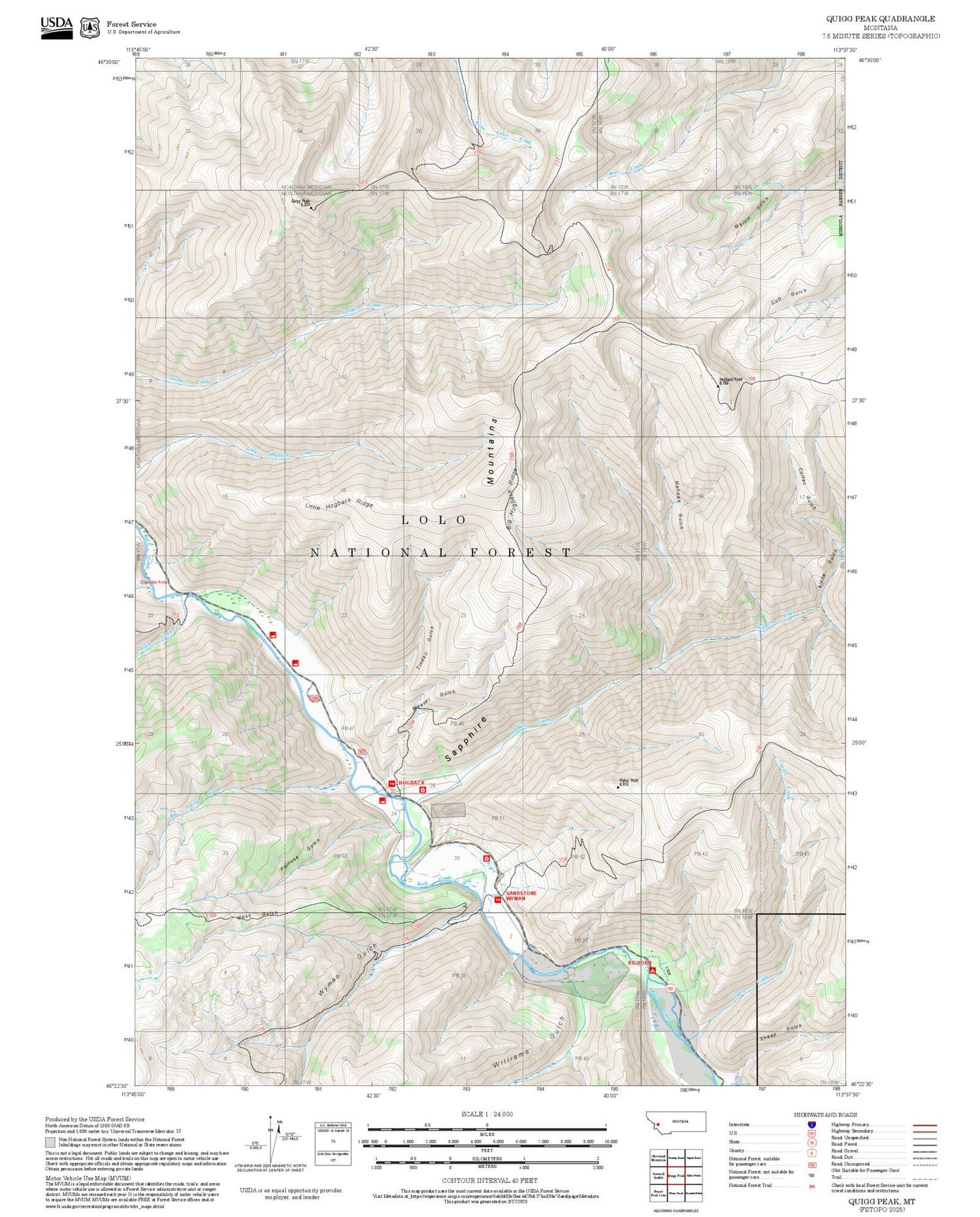 2025 Forest Service Topo Map of Quigg Peak Montana