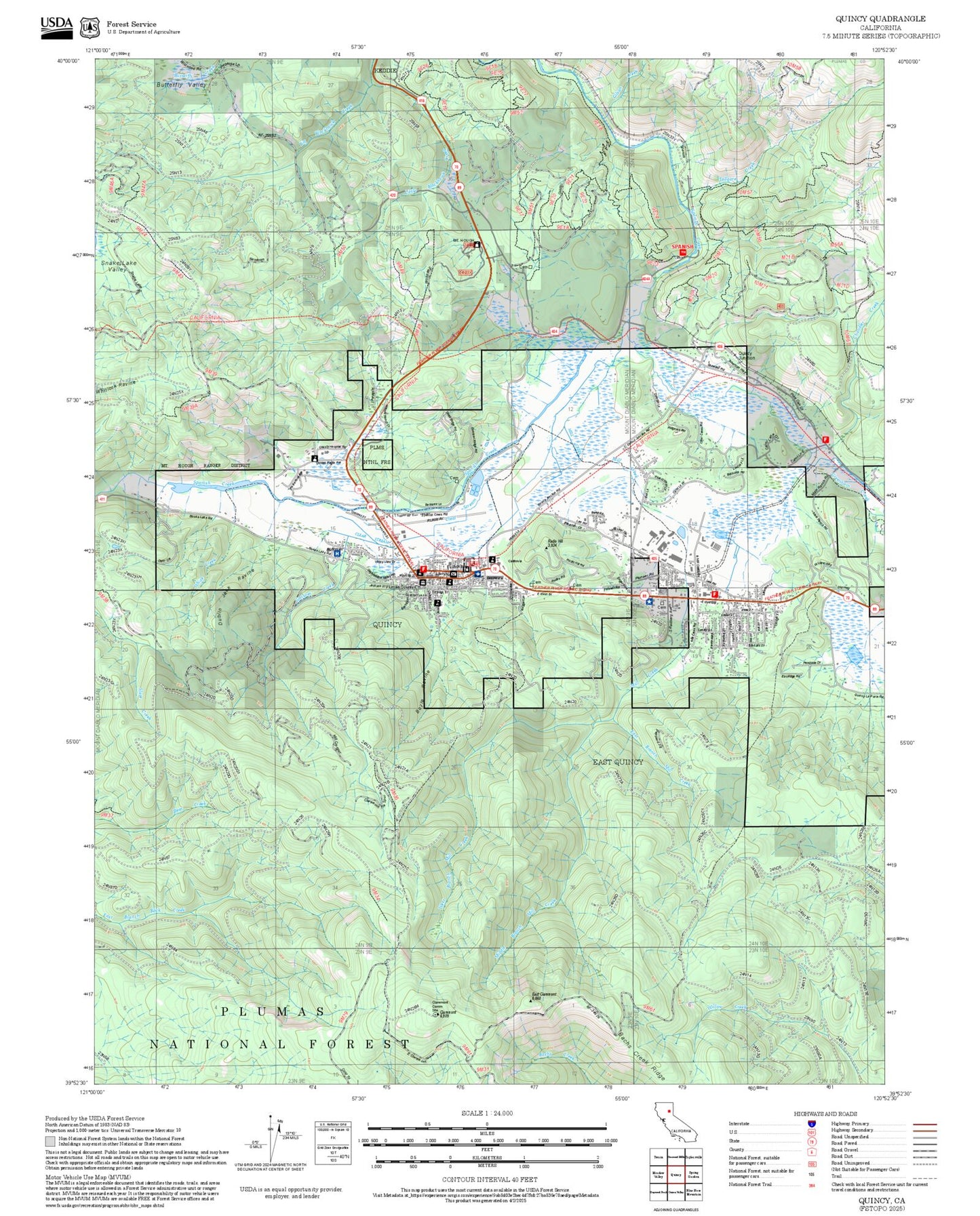2025 Forest Service Topo Map of Quincy California