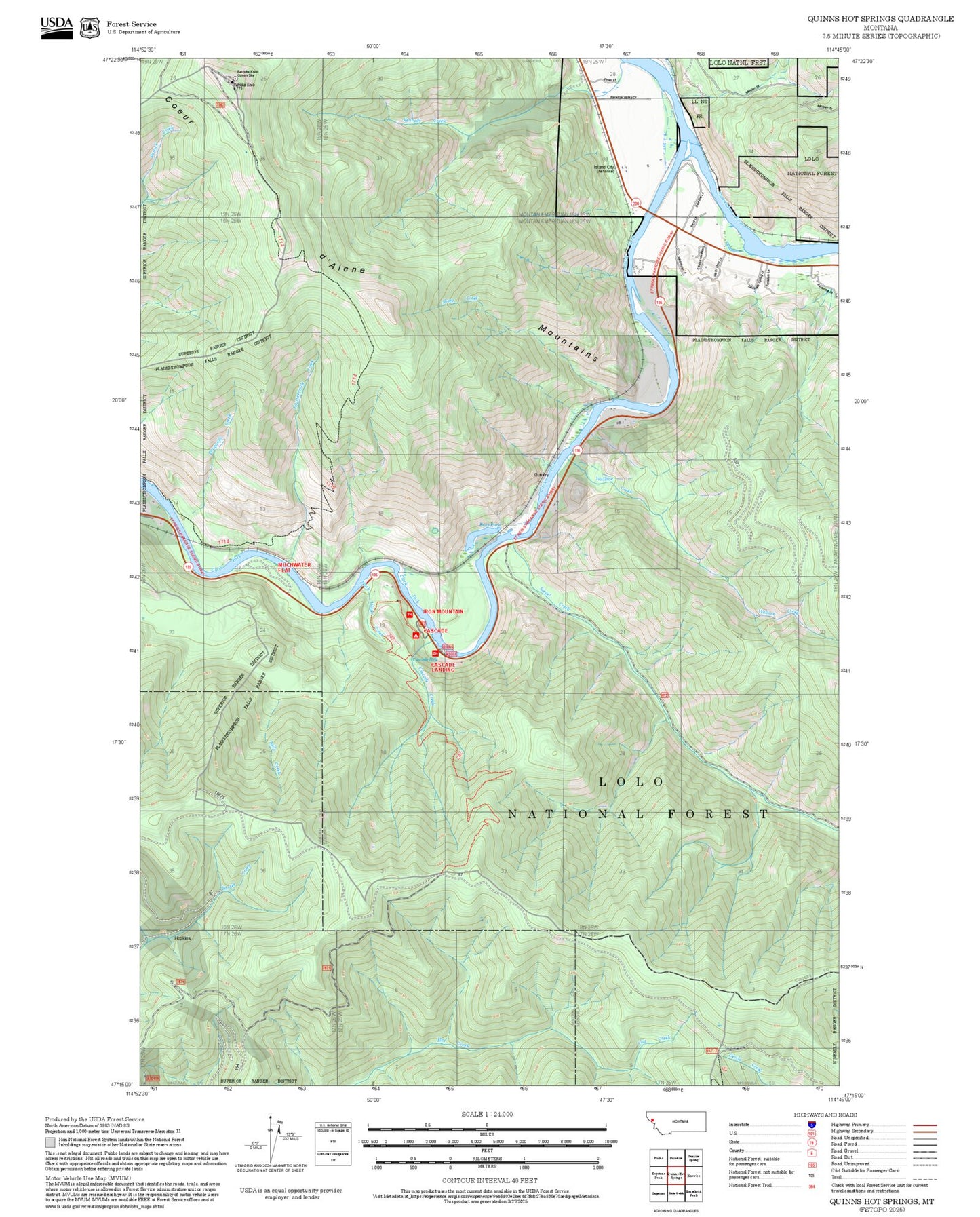 2025 Forest Service Topo Map of Quinns Hot Springs Montana
