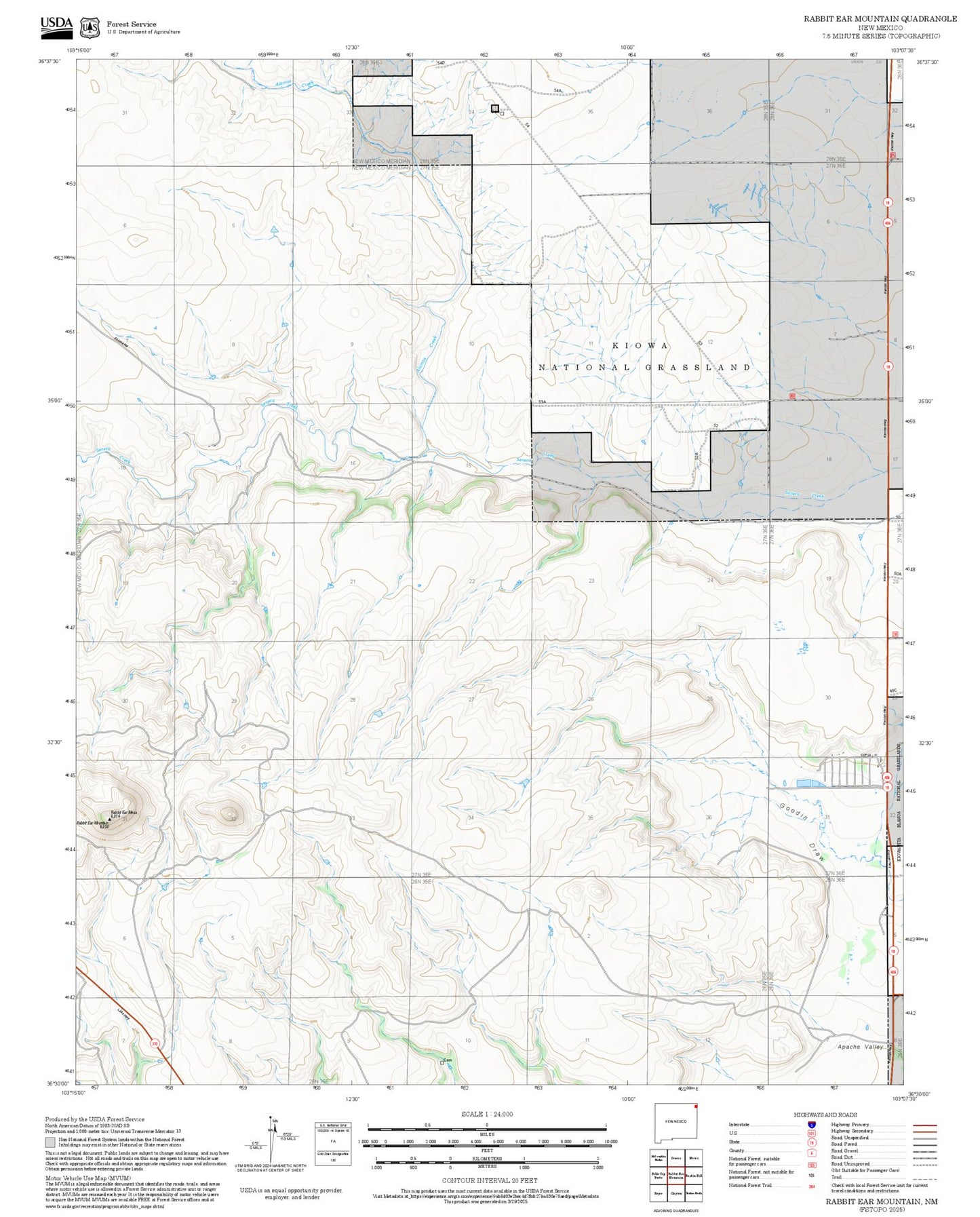 2025 Forest Service Topo Map of Rabbit Ear Mountain New Mexico