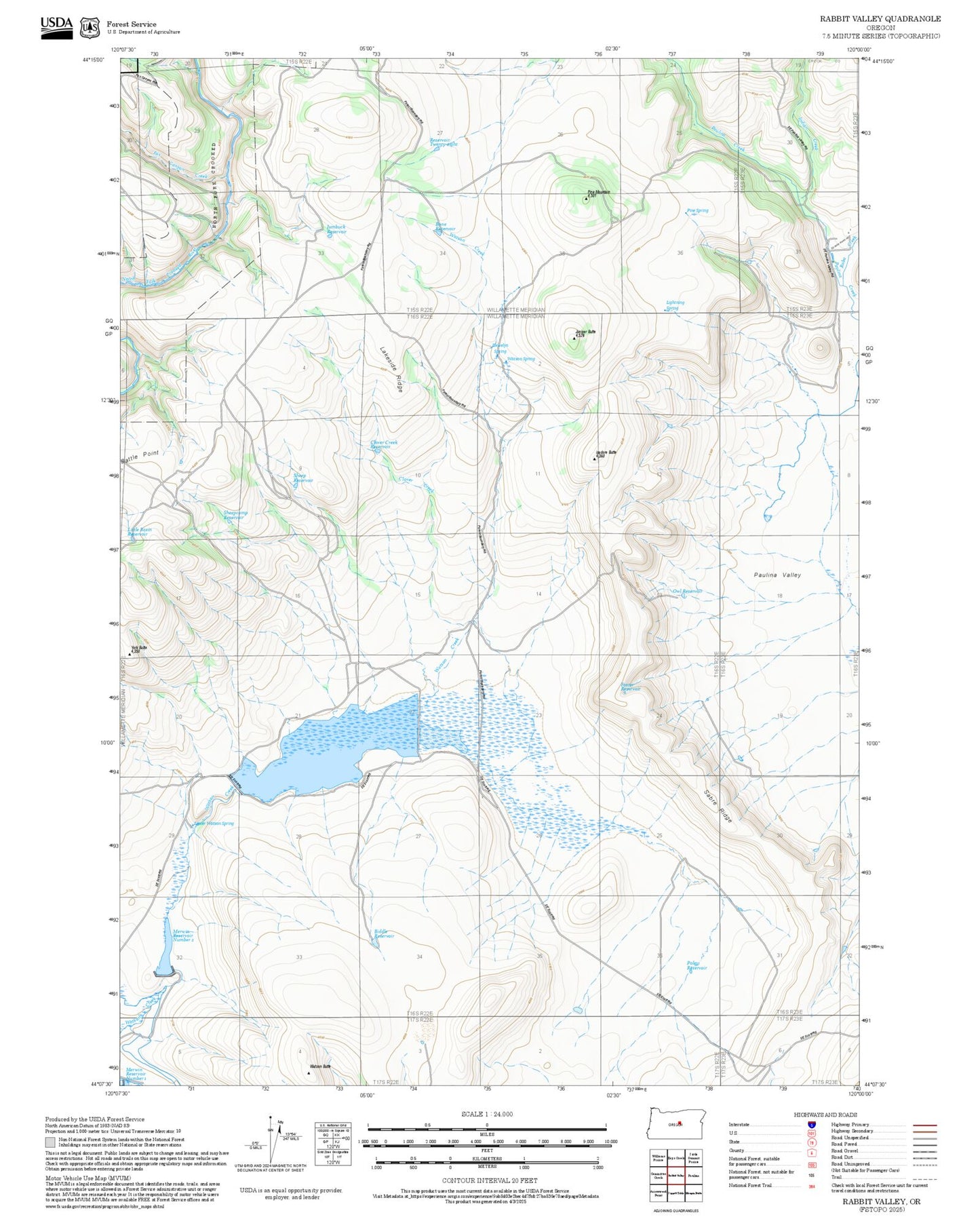 2025 Forest Service Topo Map of Rabbit Valley Oregon