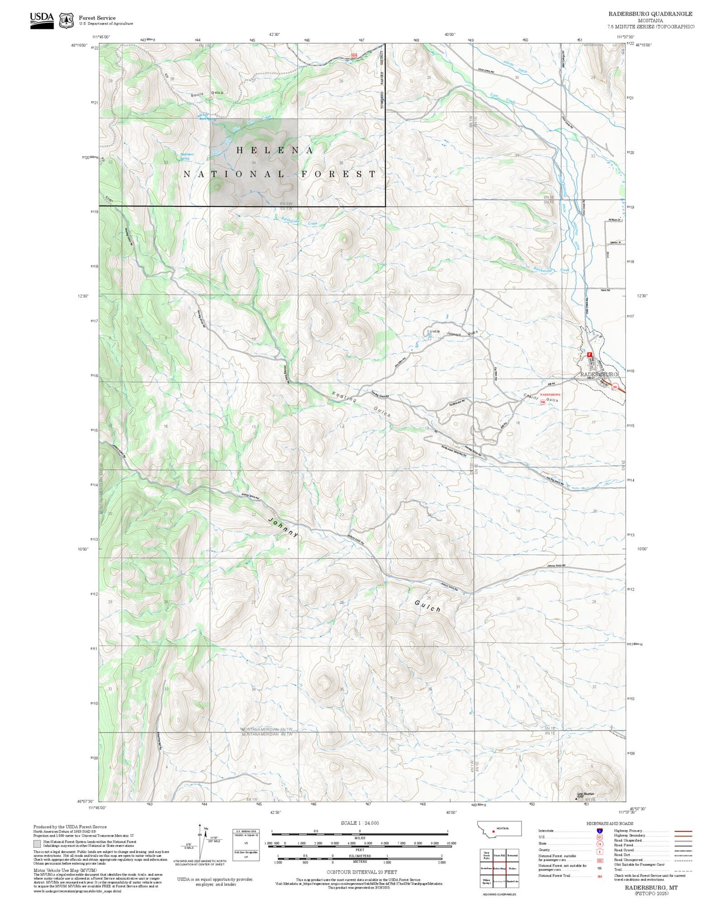 2025 Forest Service Topo Map of Radersburg Montana