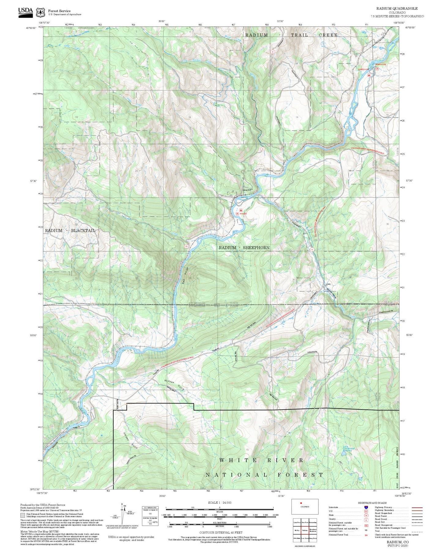2025 Forest Service Topo Map of Radium Colorado
