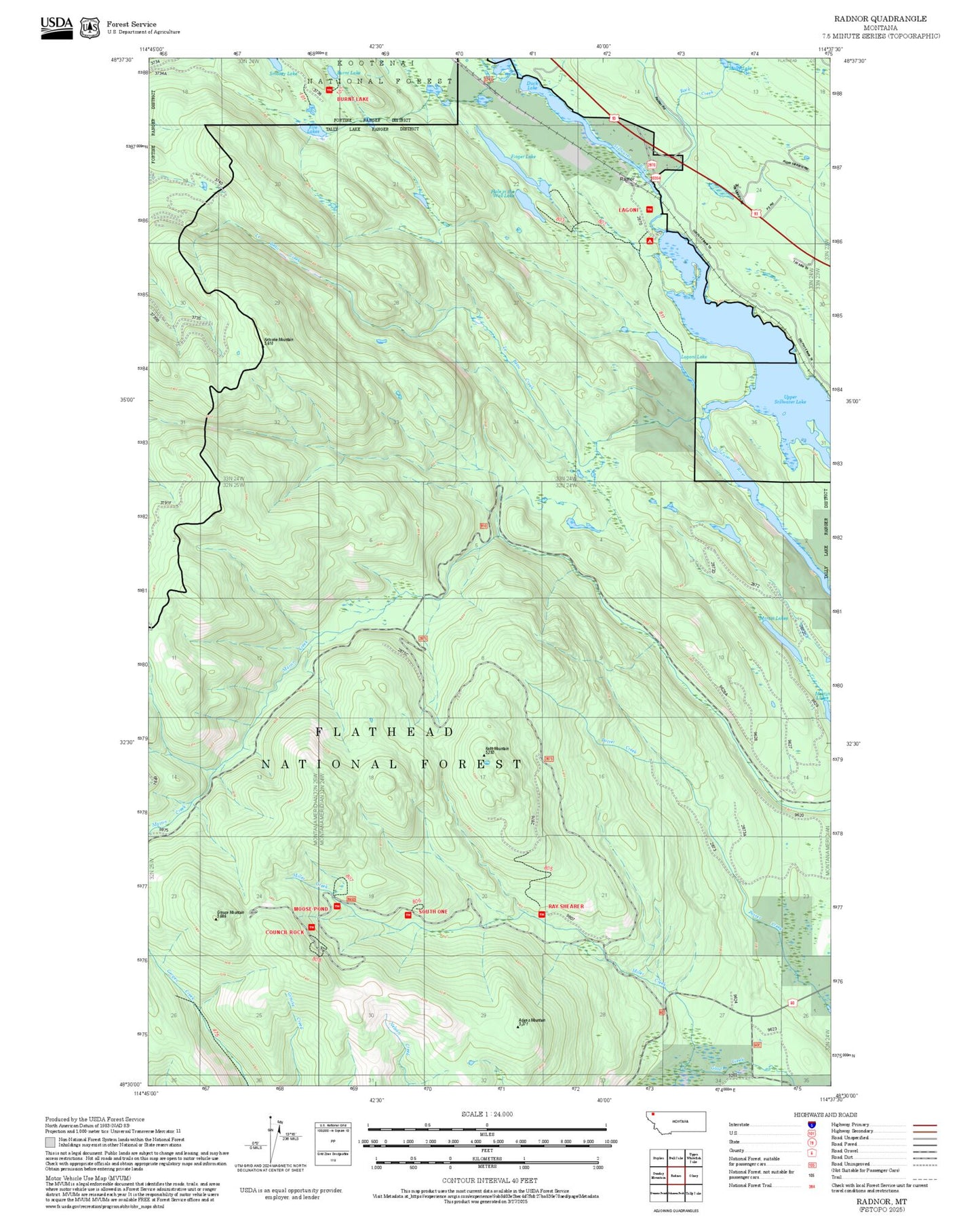 2025 Forest Service Topo Map of Radnor Montana
