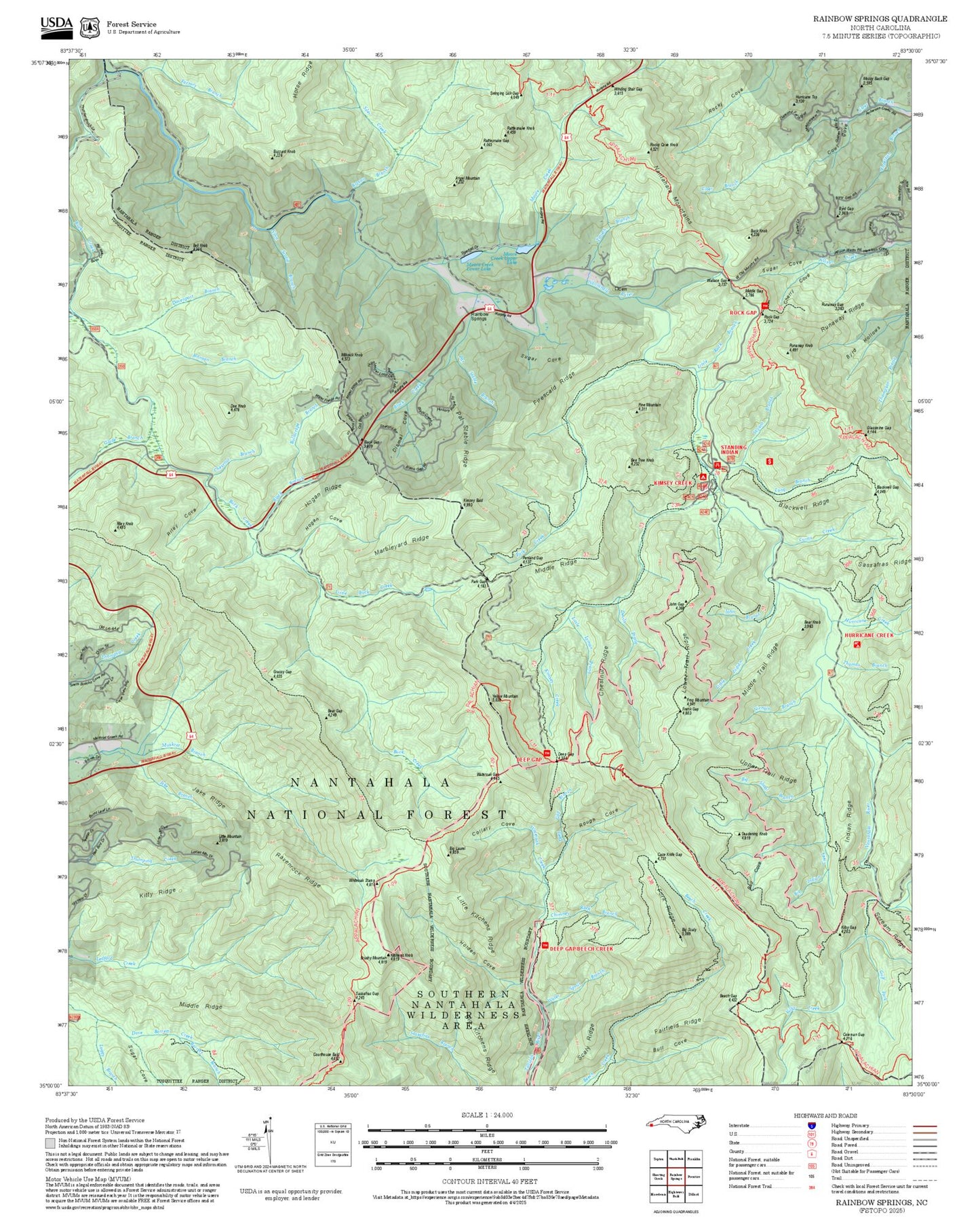 2025 Forest Service Topo Map of Rainbow Springs North Carolina