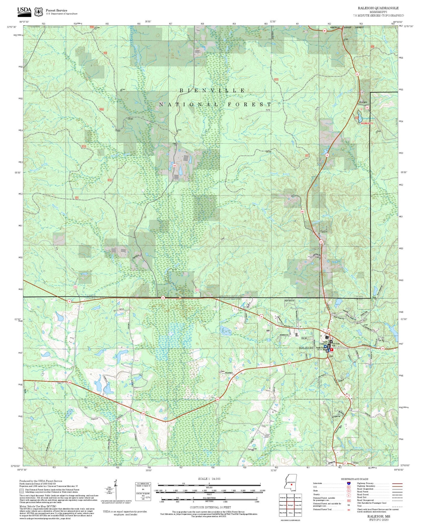 2025 Forest Service Topo Map of Raleigh Mississippi