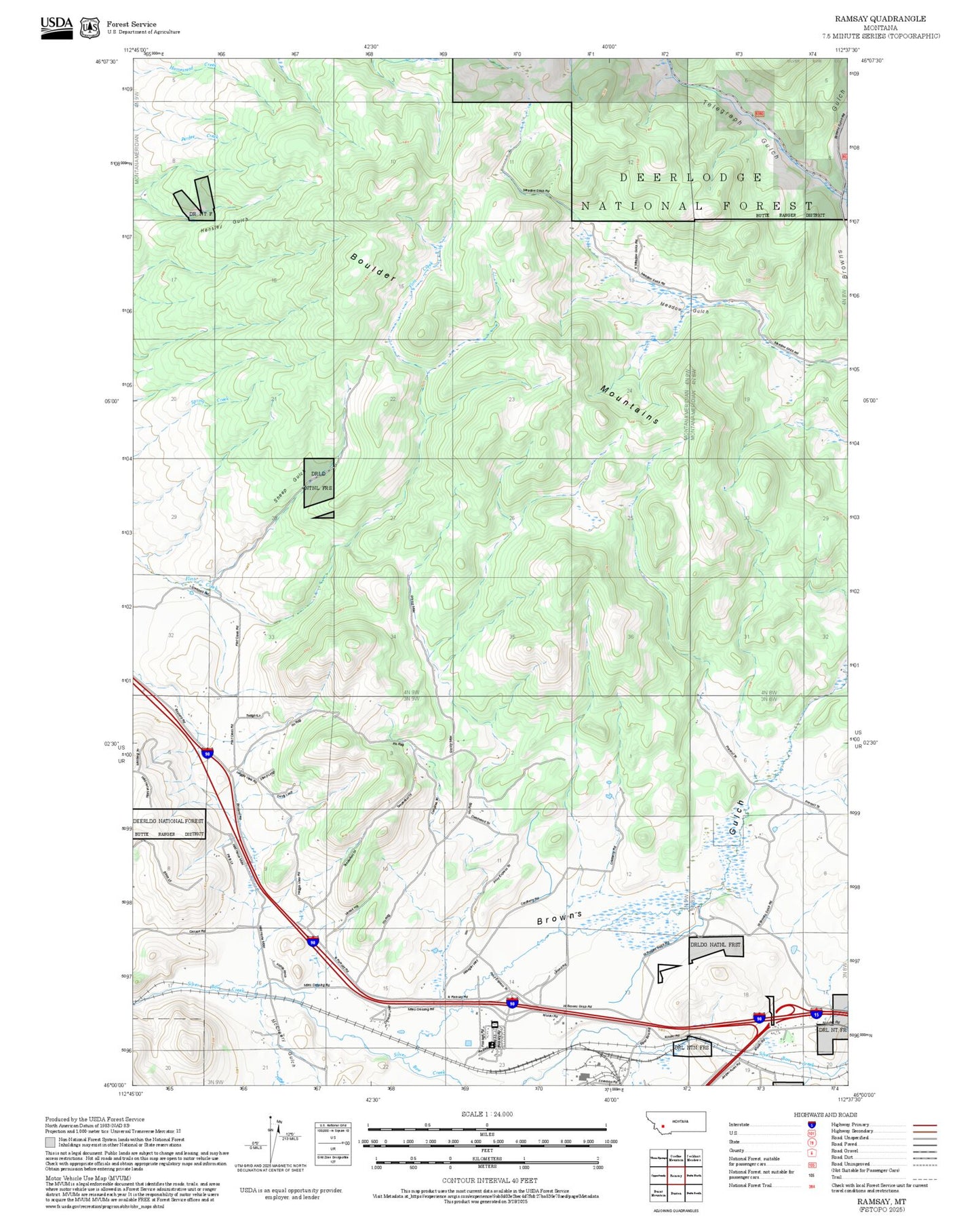 2025 Forest Service Topo Map of Ramsay Montana