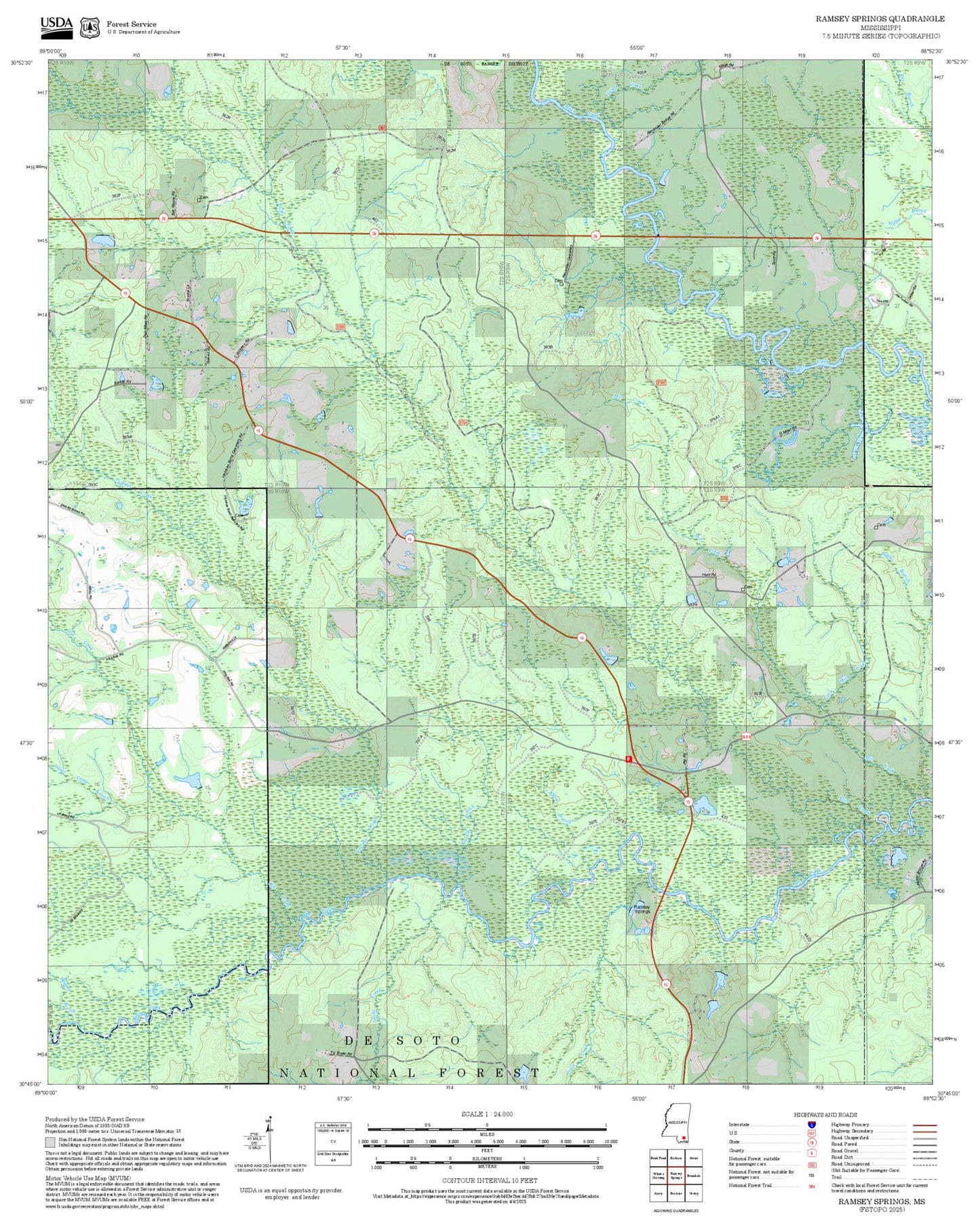 2025 Forest Service Topo Map of Ramsey Springs Mississippi
